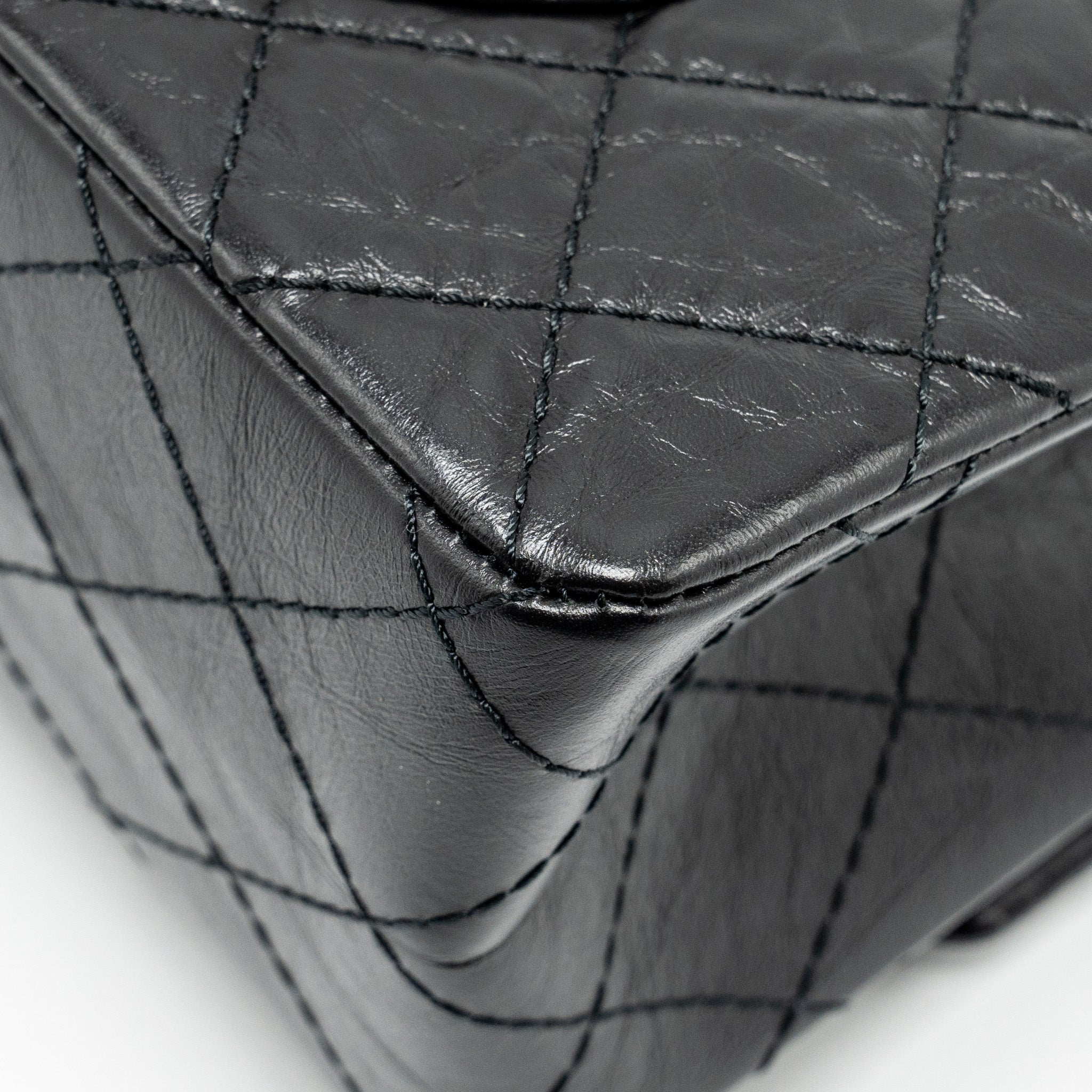 CHANEL LARGE 2.55 REISSUE FLAP BAG AGED CALFSKIN BLACK GHW