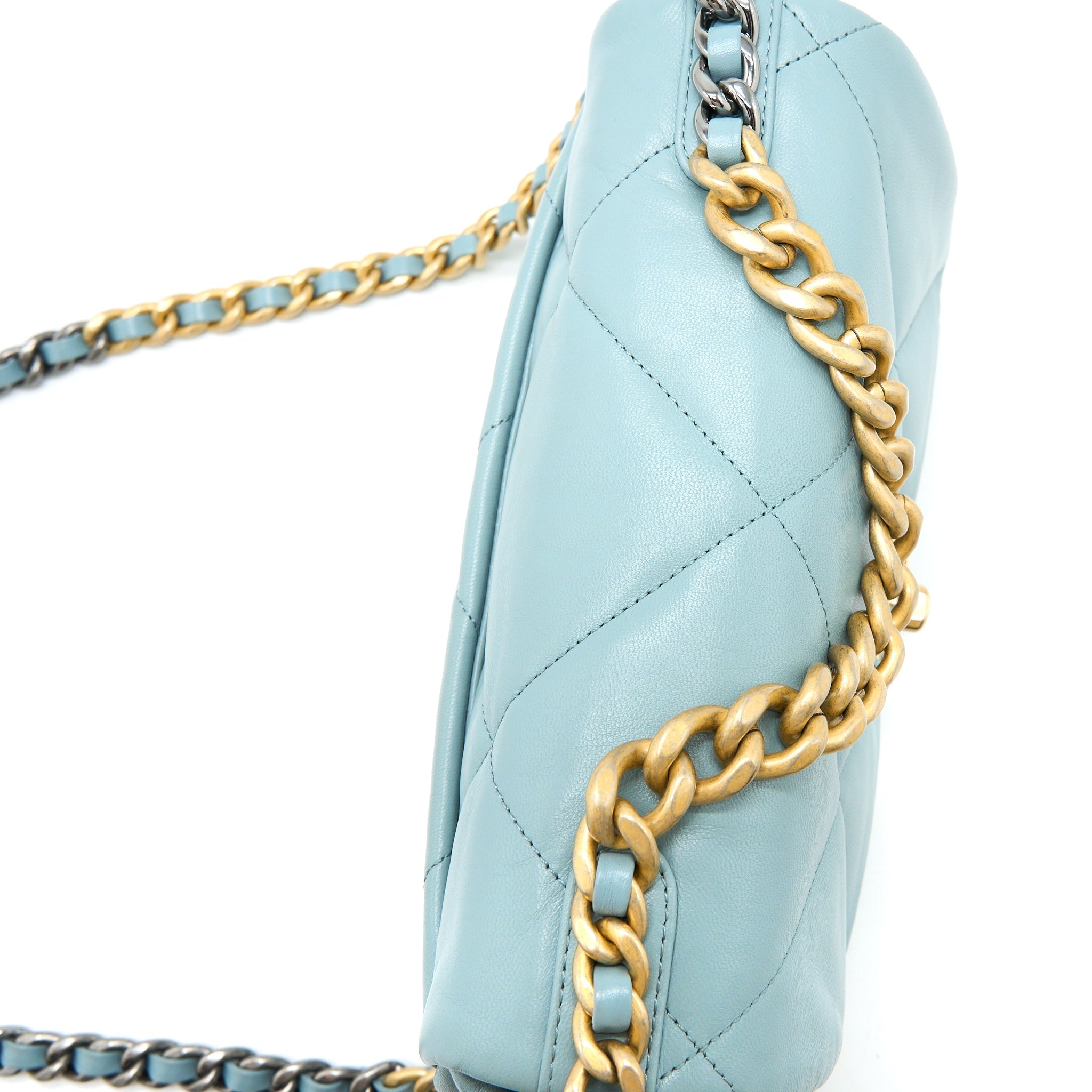 CHANEL SMALL 19 BAG LAMBSKIN LIGHT BLUE MULTICOLOUR HARDWARE