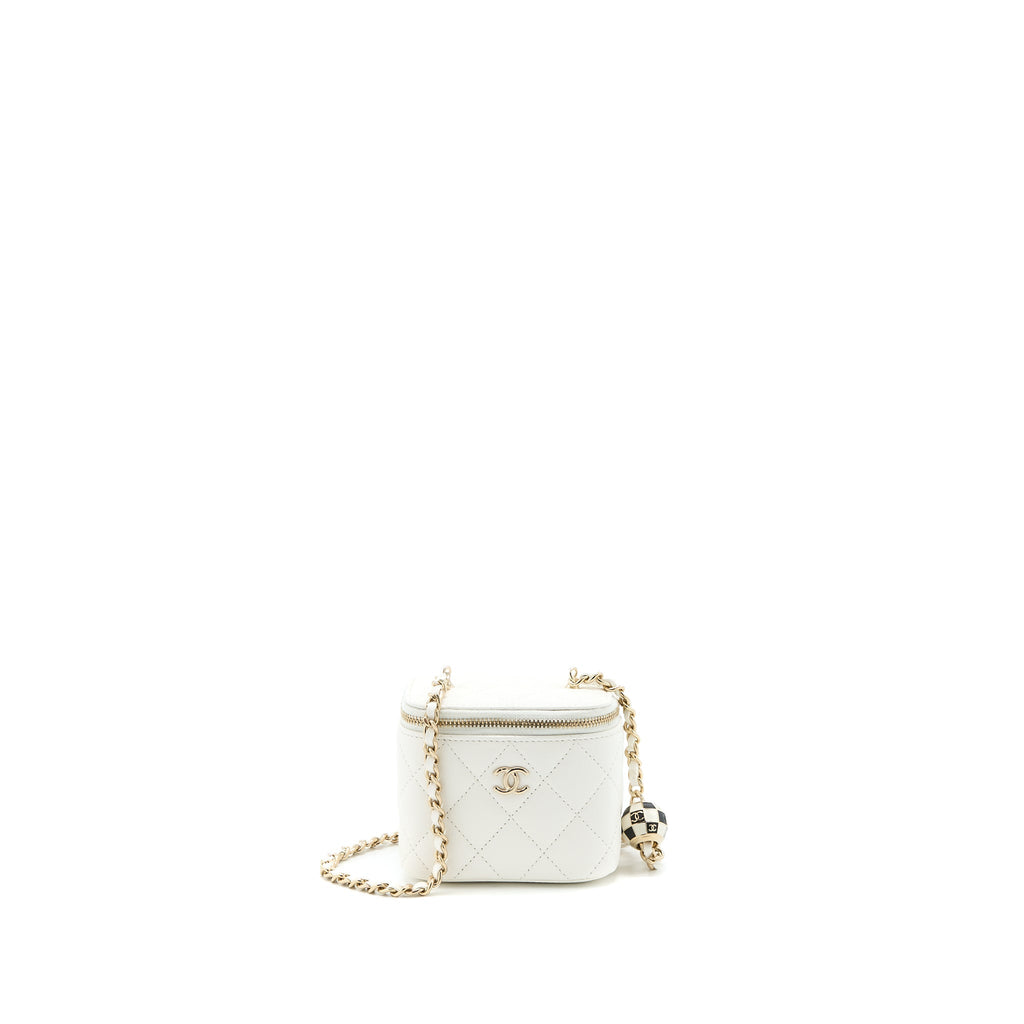 CHANEL 23C PEARL CRUSH MINI VANITY WITH CHAIN LAMBSKIN WHITE LGHW (MICROCHIP)