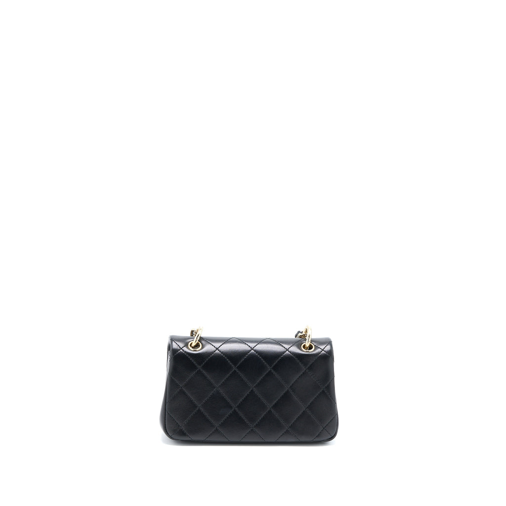 CHANEL ENAMEL CC LOGO QUILTED RECTANGULAR FLAP BAG LAMBSKIN BLACK LGHW