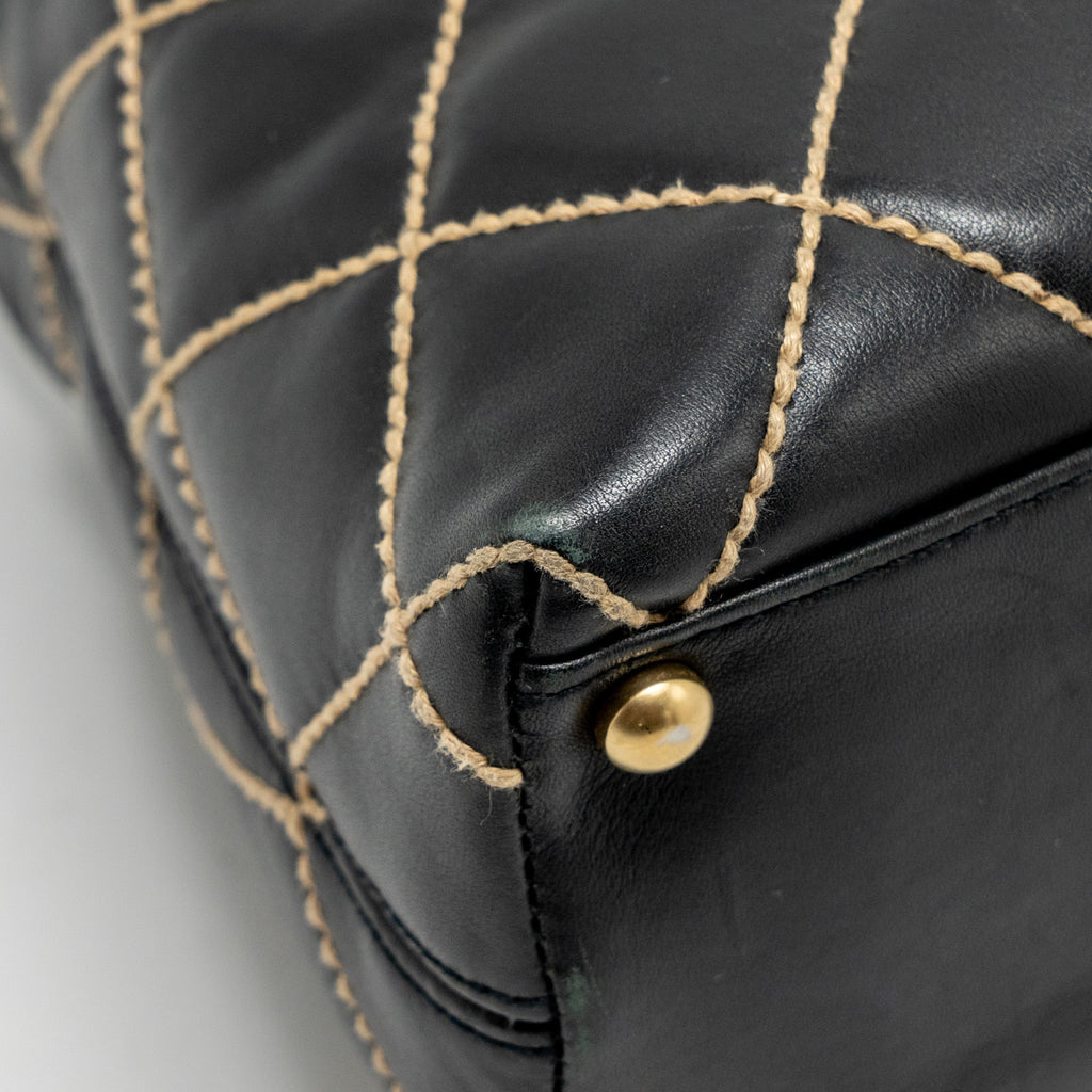 CHANEL VINTAGE WILD STITCH SHOULDER BAG CALFSKIN BLACK GHW