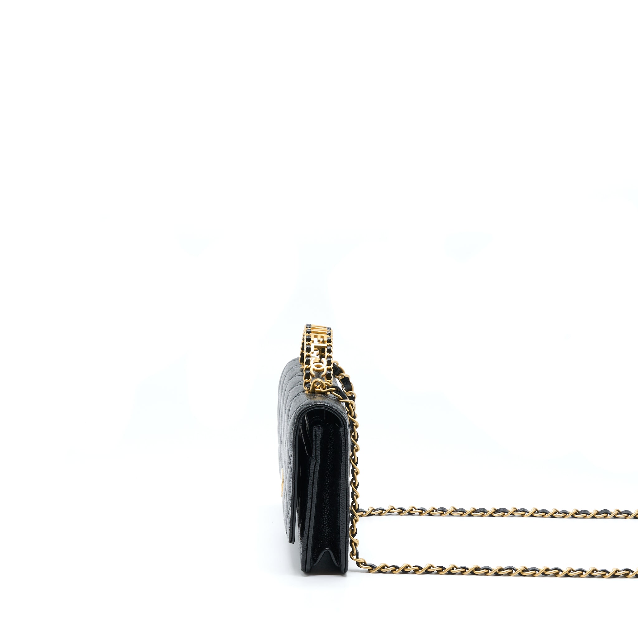 CHANEL LETTER TOP HANDLE WALLET ON CHAIN CAVIAR BLACK GHW (MICROCHIP)