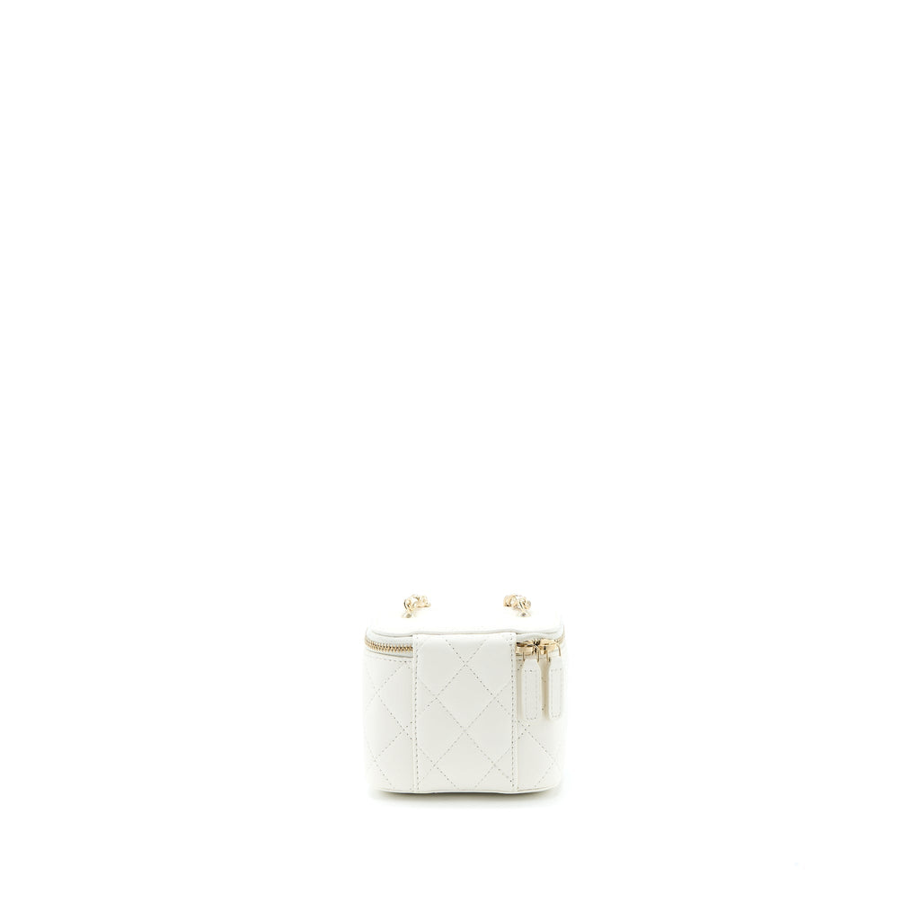 CHANEL 23C PEARL CRUSH MINI VANITY WITH CHAIN LAMBSKIN WHITE LGHW (MICROCHIP)
