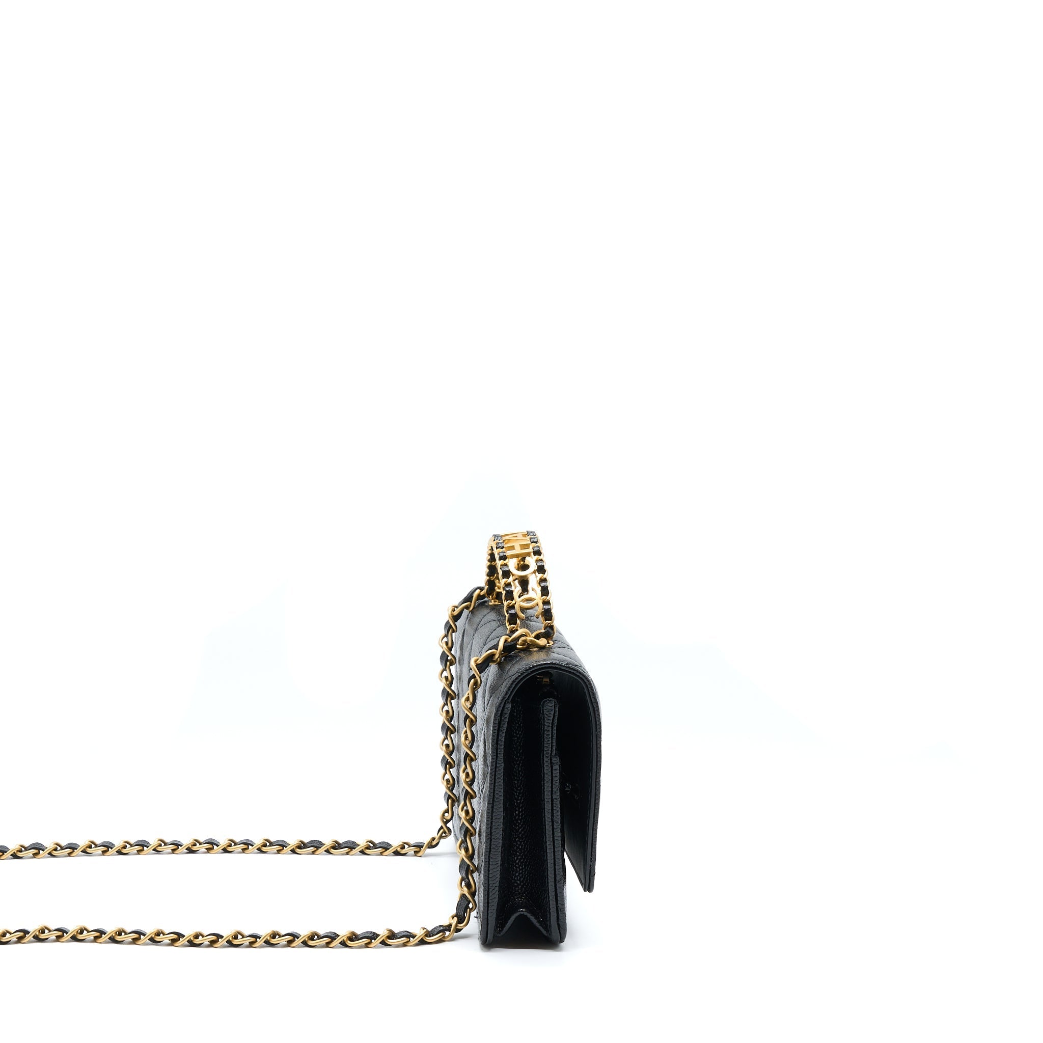 CHANEL LETTER TOP HANDLE WALLET ON CHAIN CAVIAR BLACK GHW (MICROCHIP)