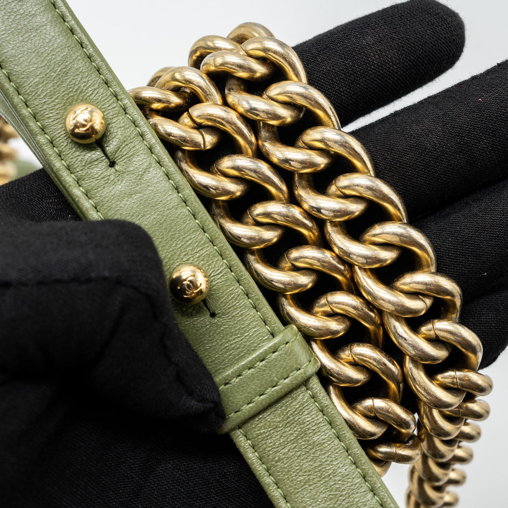 CHANEL MEDIUM BOY BAG LAMBSKIN GREEN GHW