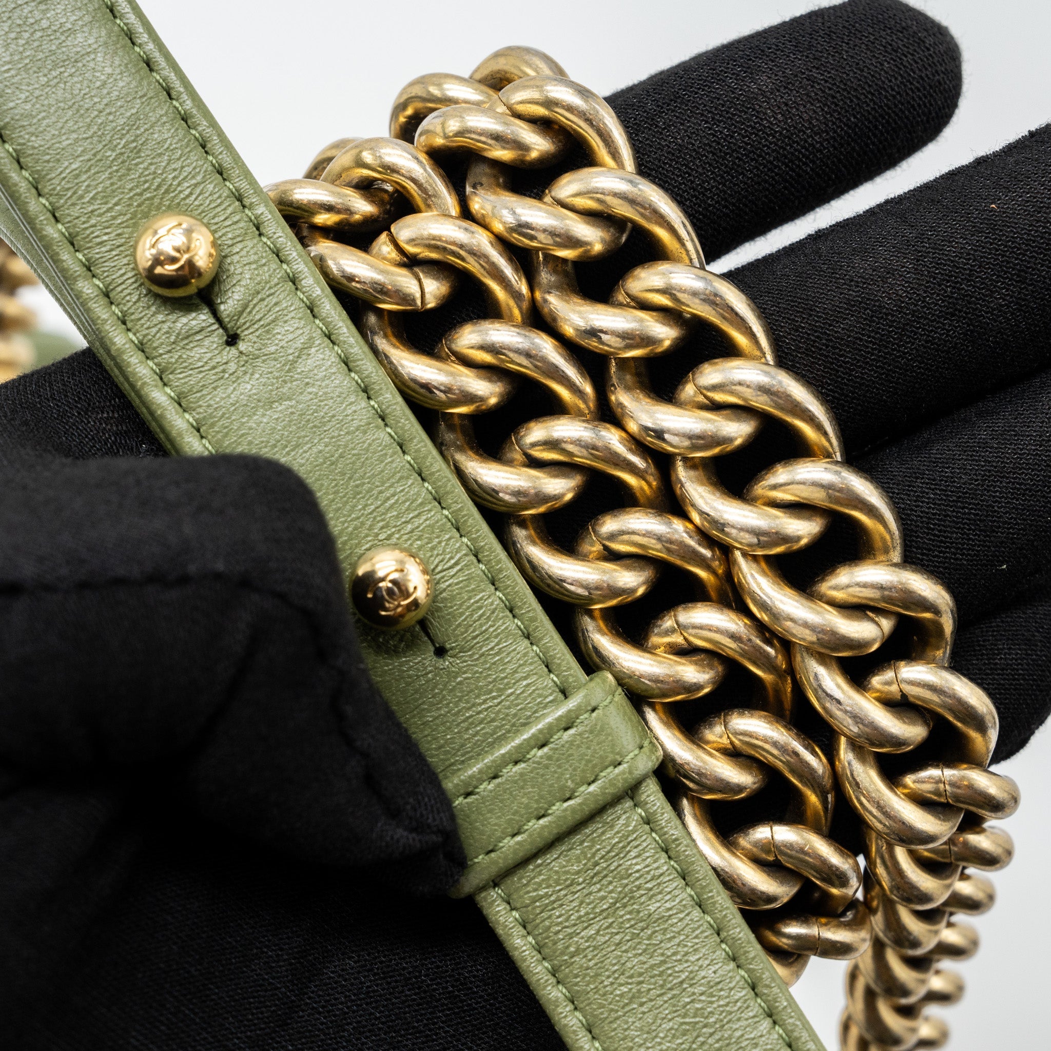 CHANEL MEDIUM BOY BAG LAMBSKIN GREEN GHW