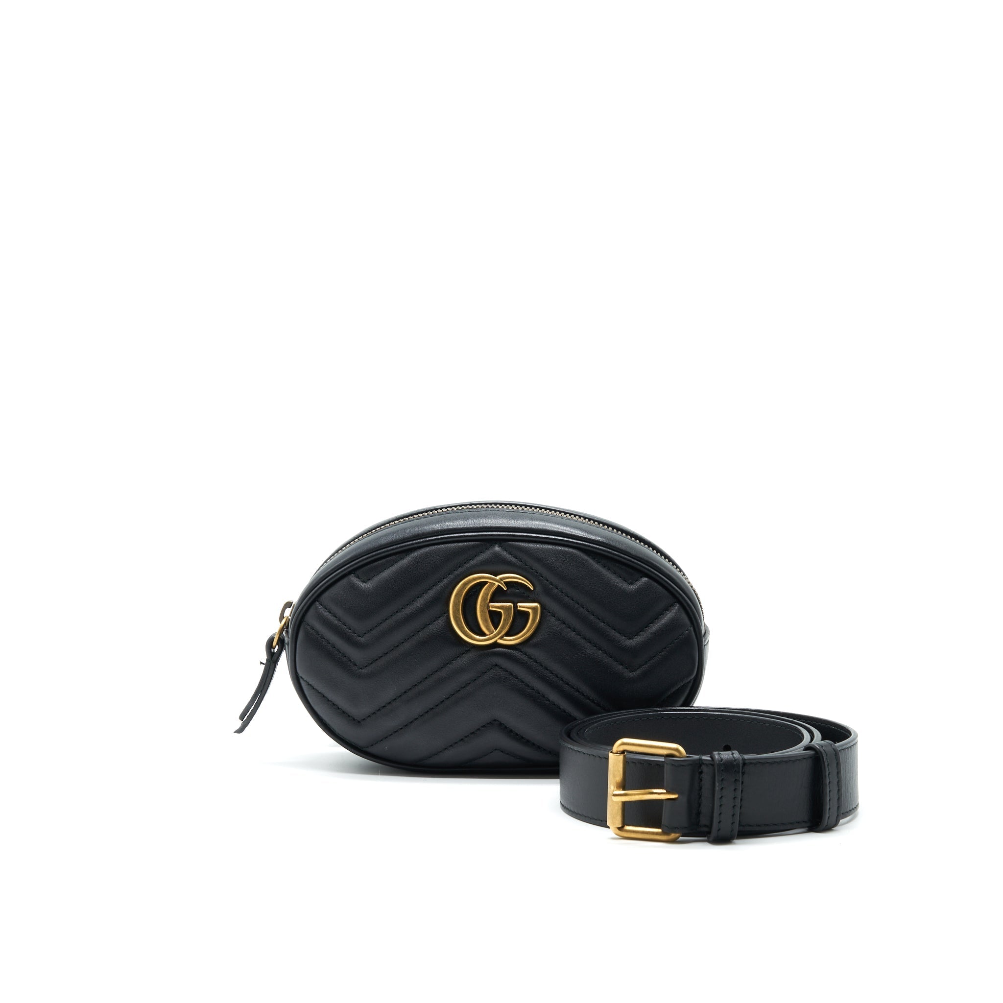 GUCCI GG MARMONT MATELASSE LEATHER BELT BAG IN BLACK 85CM