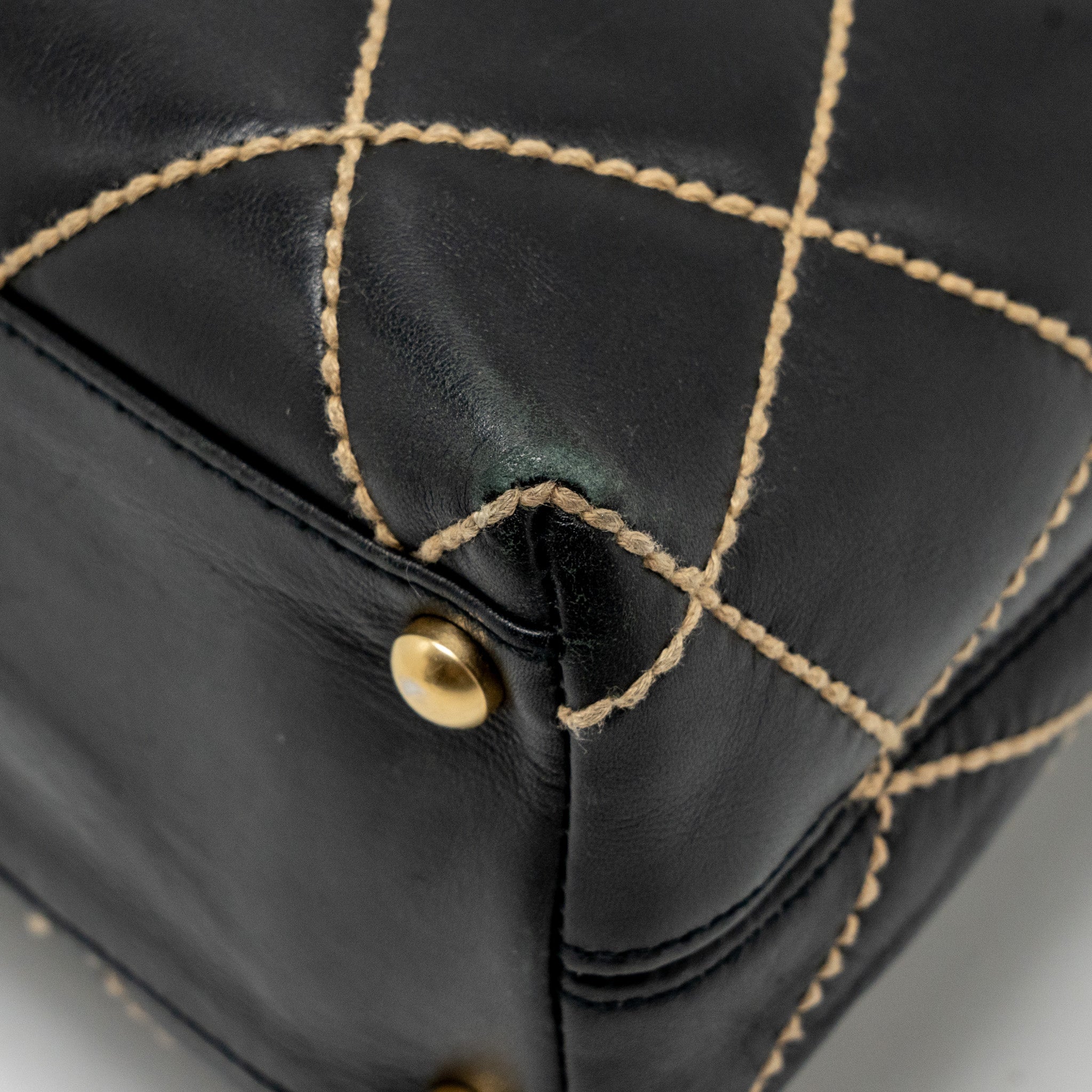 CHANEL VINTAGE WILD STITCH SHOULDER BAG CALFSKIN BLACK GHW