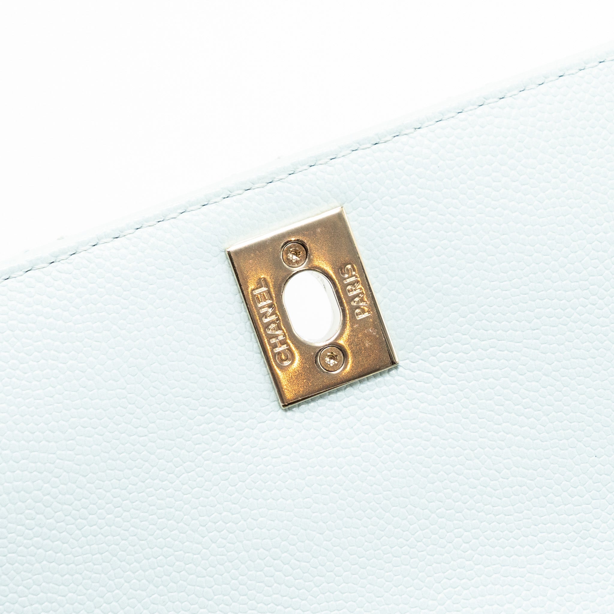 CHANEL SMALL COCO HANDLE CAVIAR LIGHT BLUE LGHW (MICROCHIP)