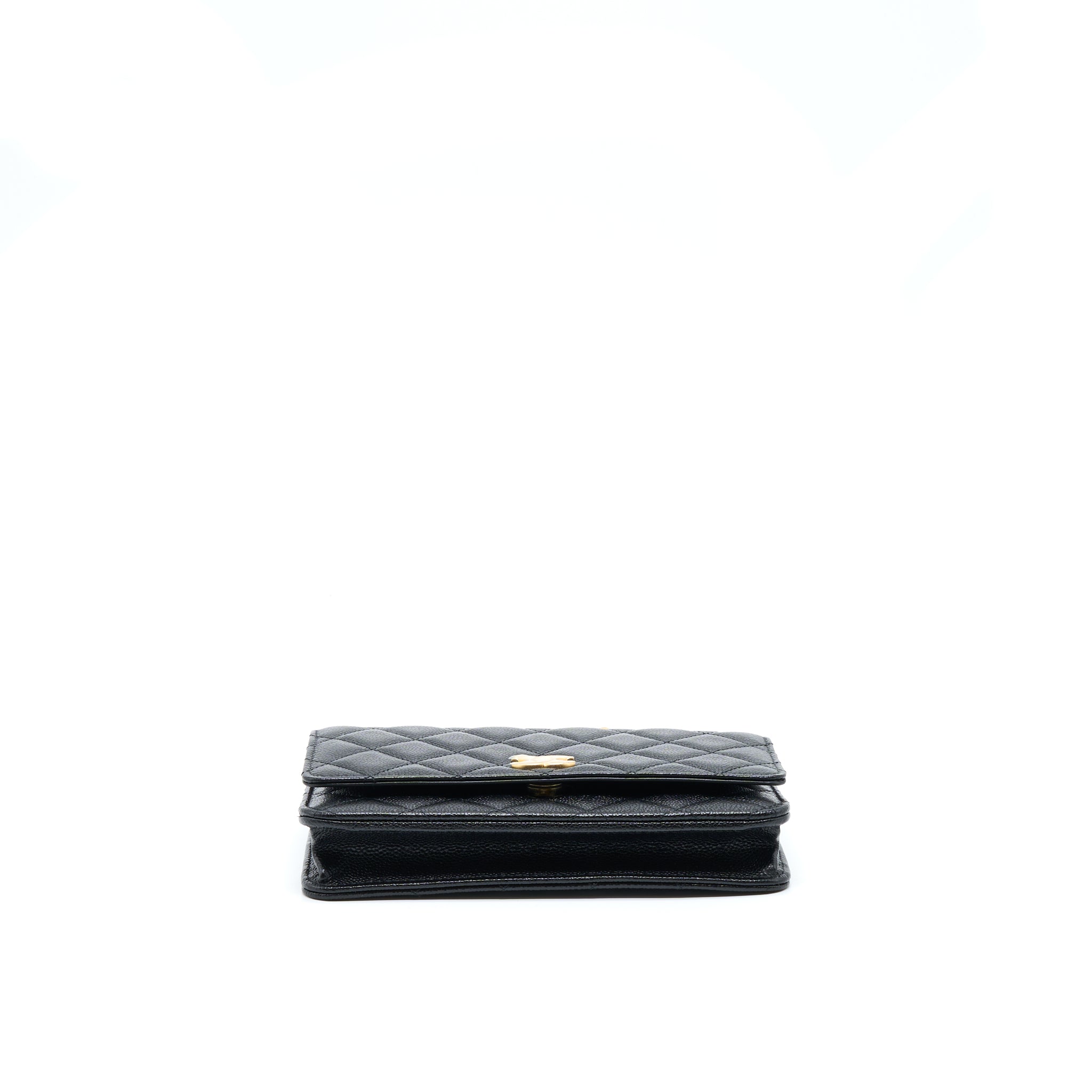 CHANEL LETTER TOP HANDLE WALLET ON CHAIN CAVIAR BLACK GHW (MICROCHIP)