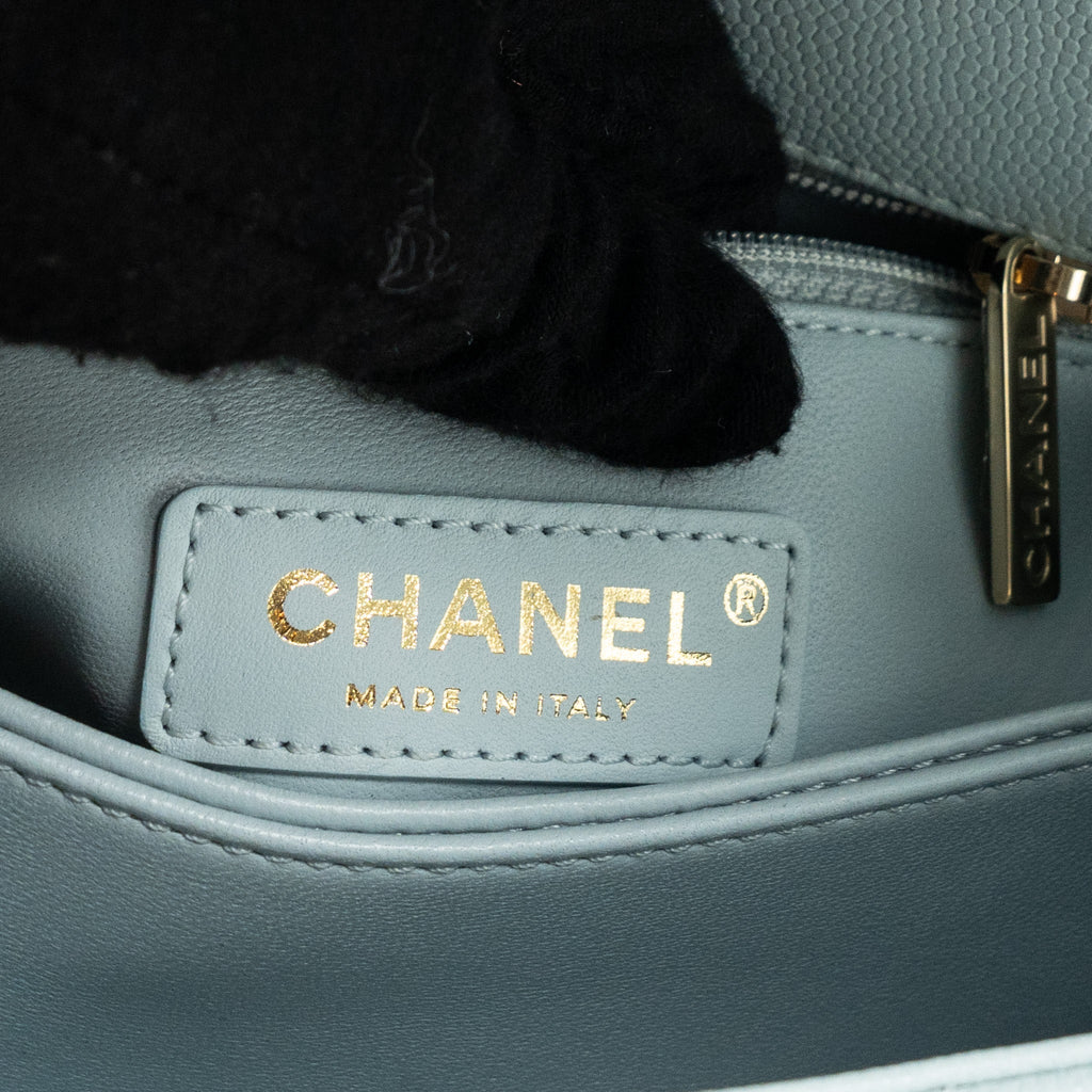 CHANEL SMALL COCO HANDLE CAVIAR LIGHT BLUE LGHW (MICROCHIP)