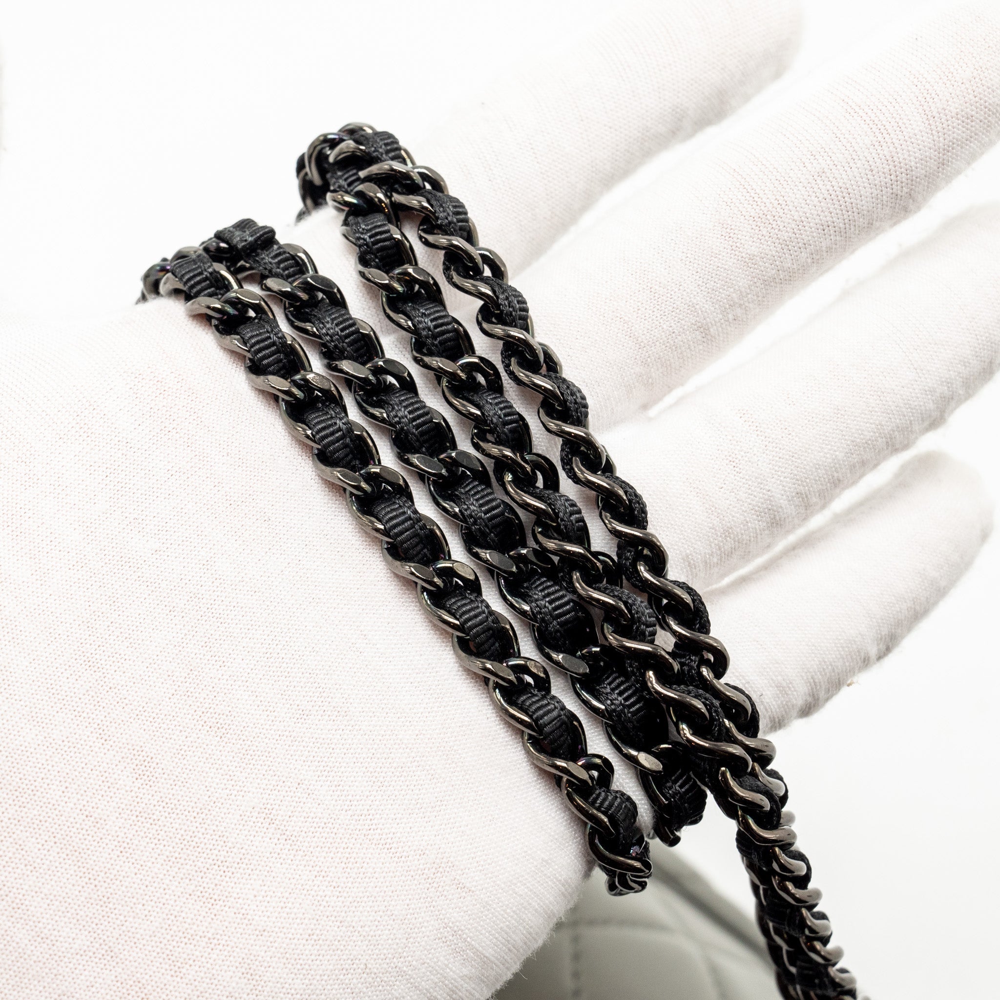 CHANEL QUILTED FLAP WITH FABRIC EDGE LAMBSKIN GREY/ BLACK WITH BLACK HARDWARE