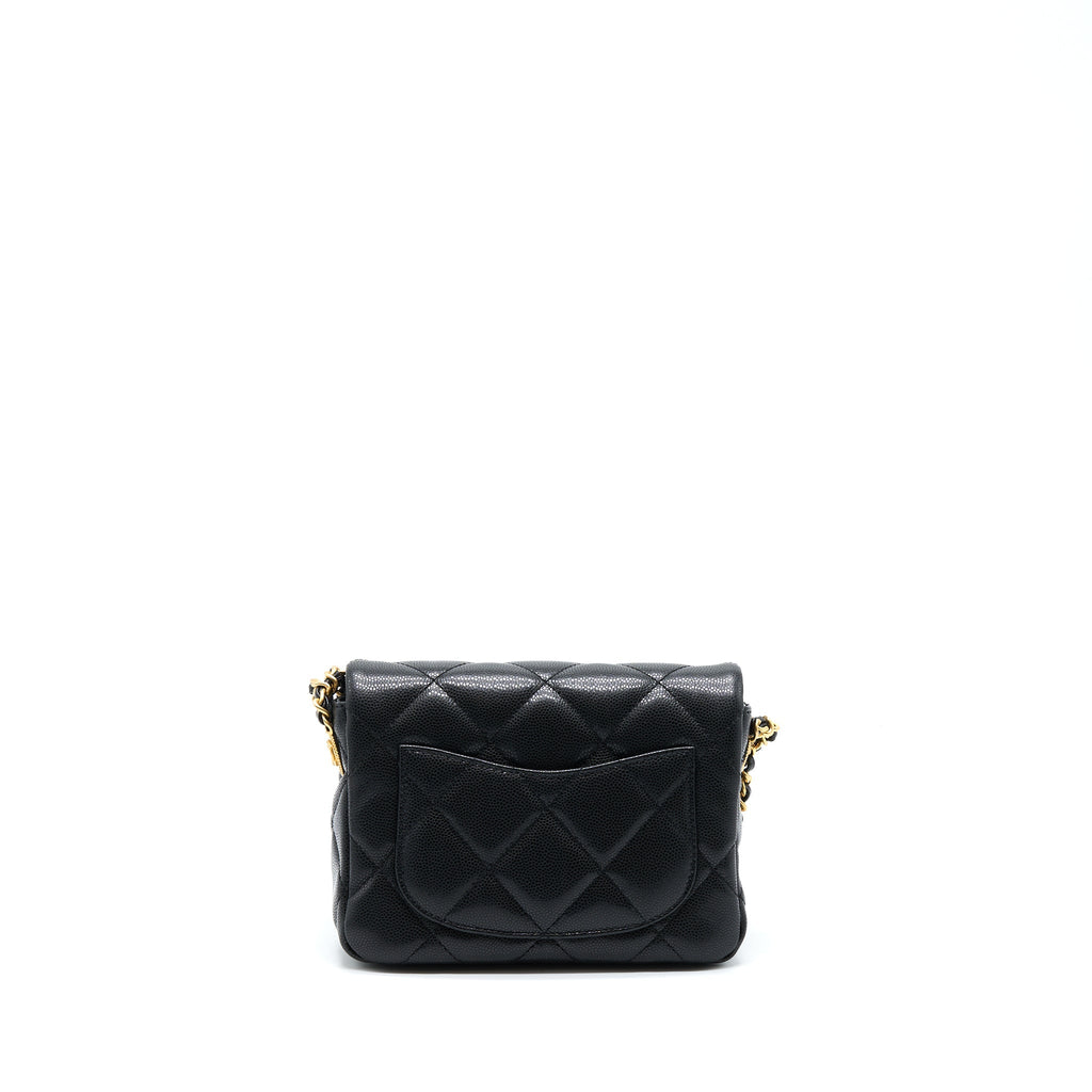 CHANEL 22A MINI SQUARE FLAP BAG CAVIAR BLACK BRUSHED GHW (MICROCHIP)