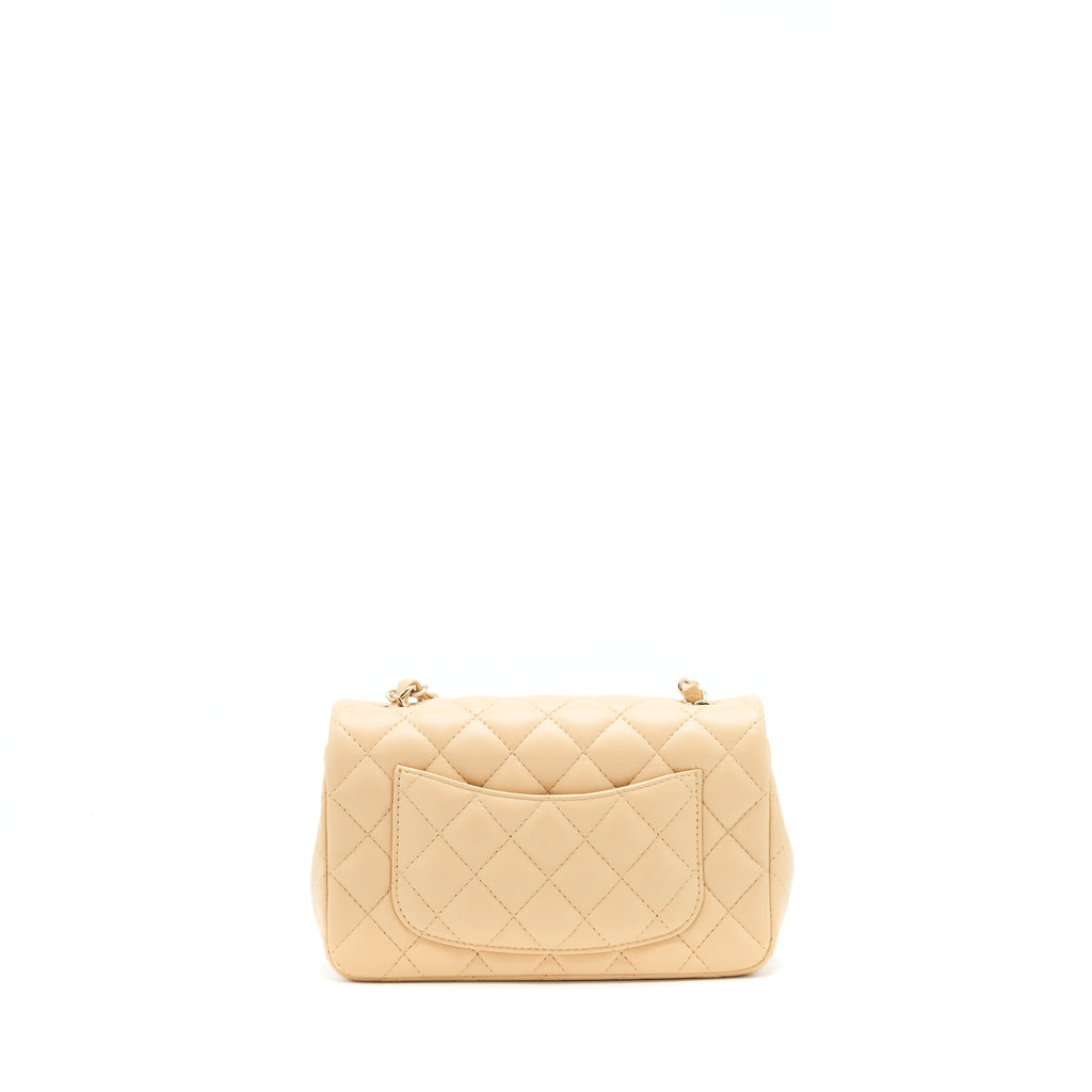 CHANEL MINI RECTANGULAR LAMBSKIN LIGHT BEIGE LGHW(MICROCHIP)