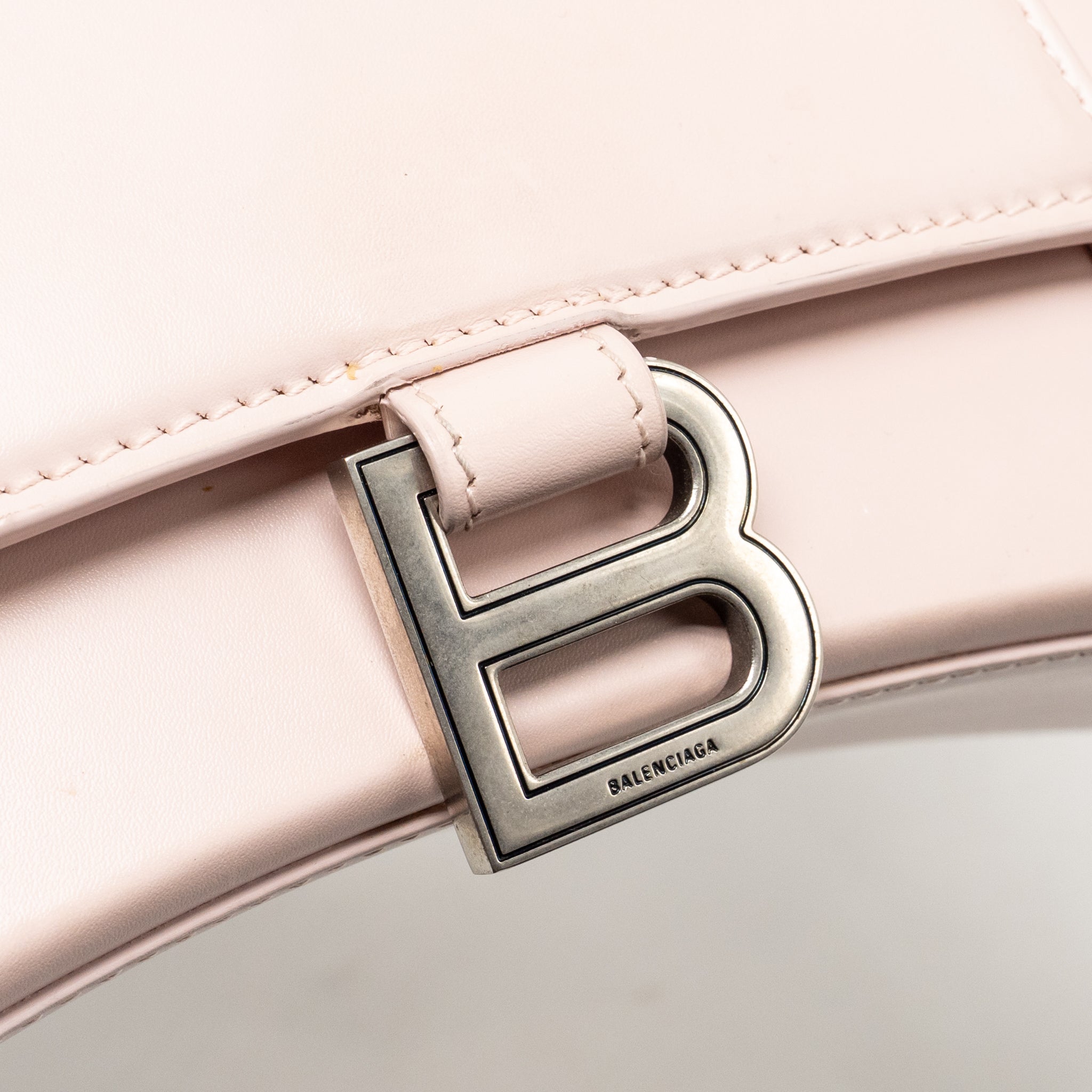 BALENCIAGA SMALL HOURGLASS BAG CALFSKIN LIGHT ROSE SHW