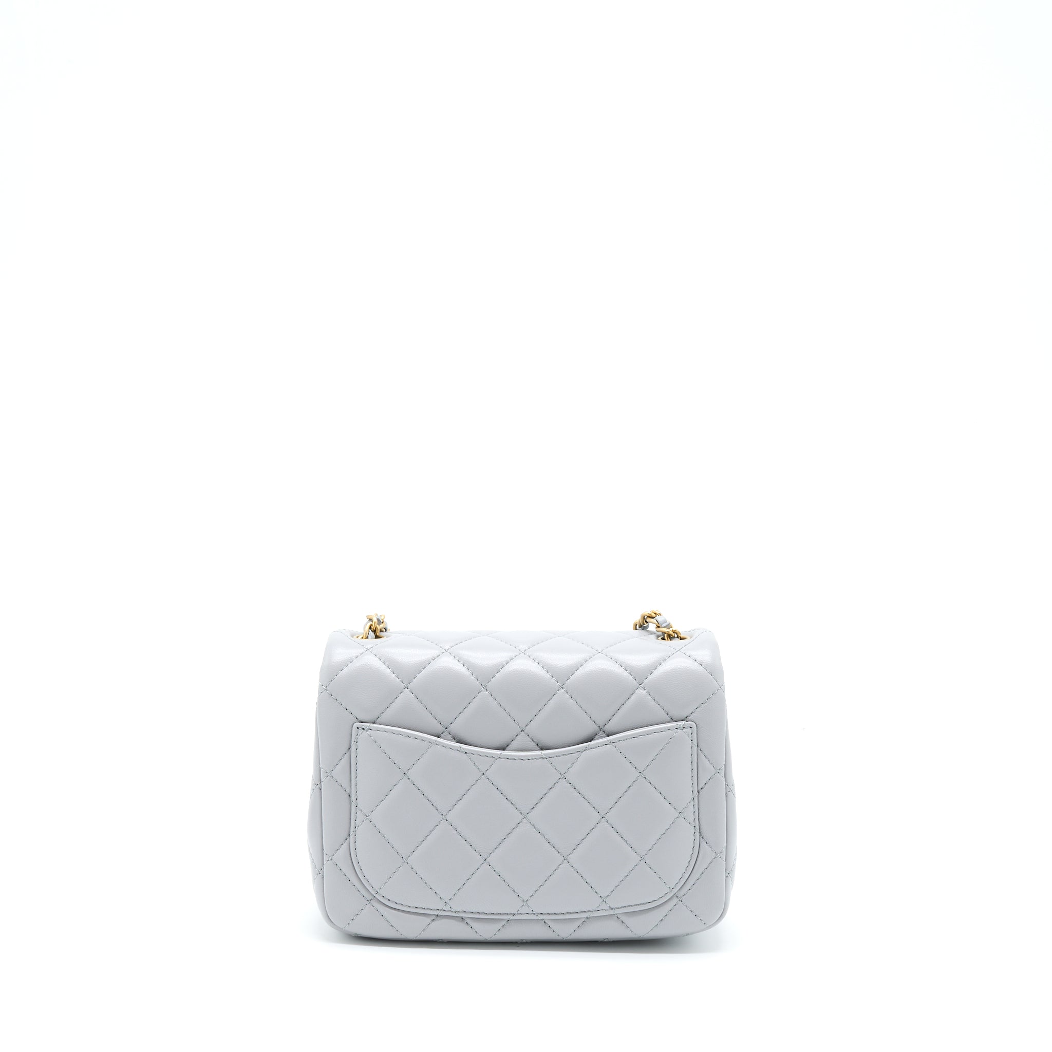 CHANEL PEARL CRUSH MINI SQUARE FLAP BAG LAMBSKIN GREY GHW