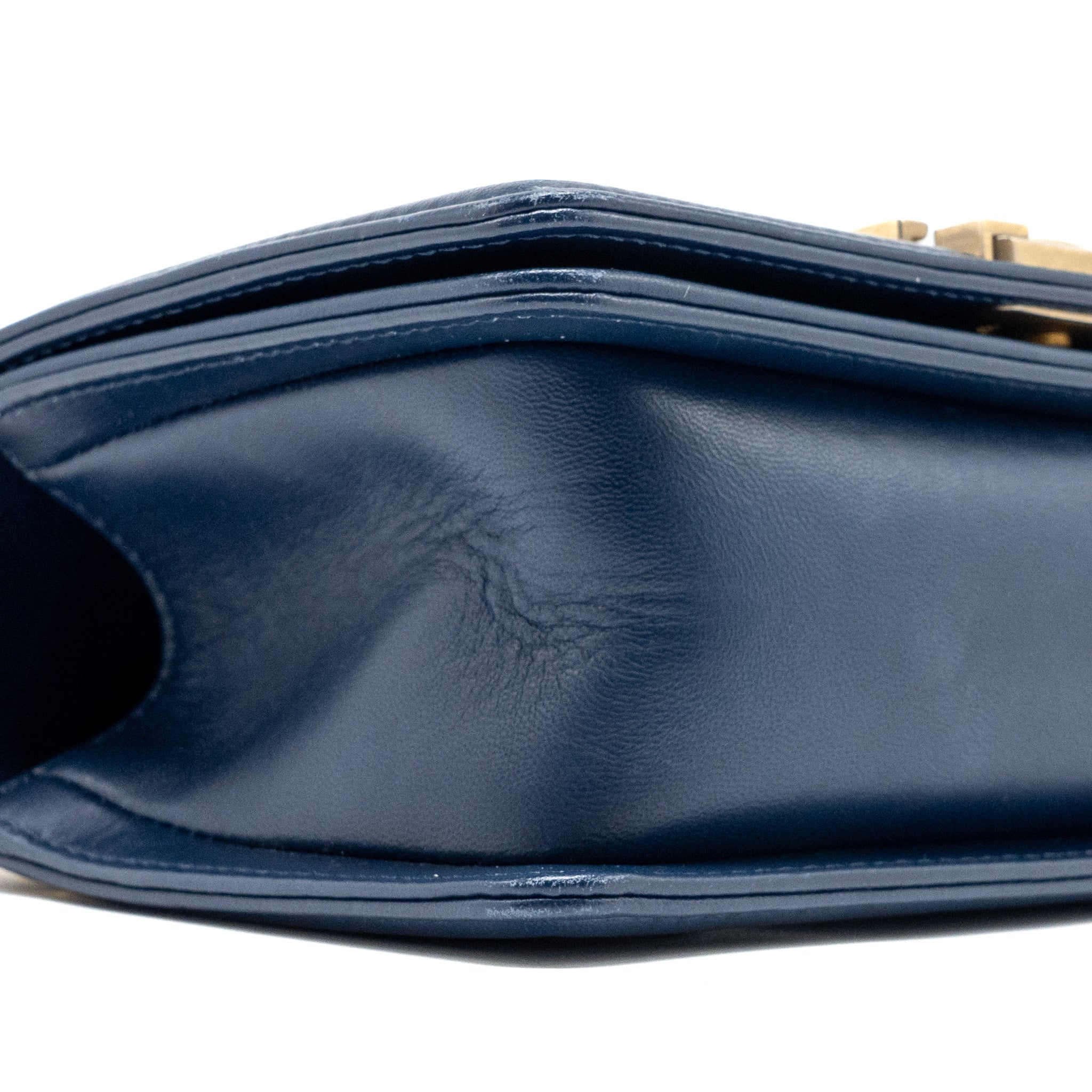 CHANEL SMALL CHEVRON BOY BAG LAMBSKIN NAVY GHW
