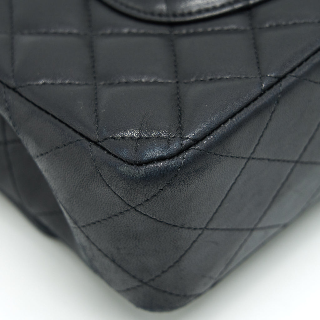 CHANEL CLASSIC DOUBLE FLAP BAG LAMBSKIN MEDIUM BLACK GHW SERIAL 19