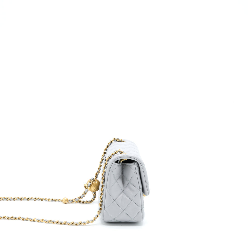 CHANEL PEARL CRUSH MINI SQUARE FLAP BAG LAMBSKIN GREY GHW