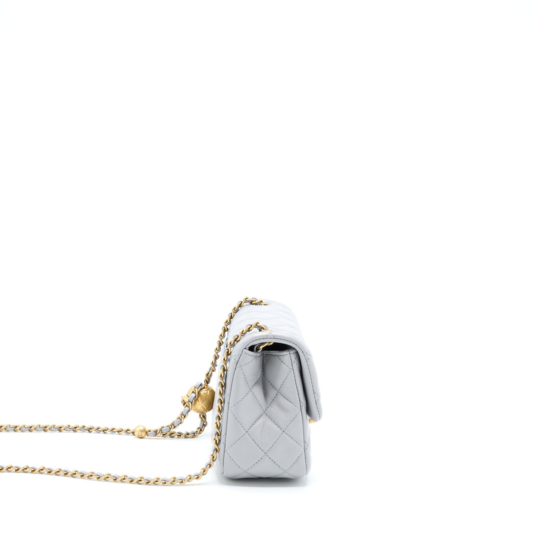 CHANEL PEARL CRUSH MINI SQUARE FLAP BAG LAMBSKIN GREY GHW