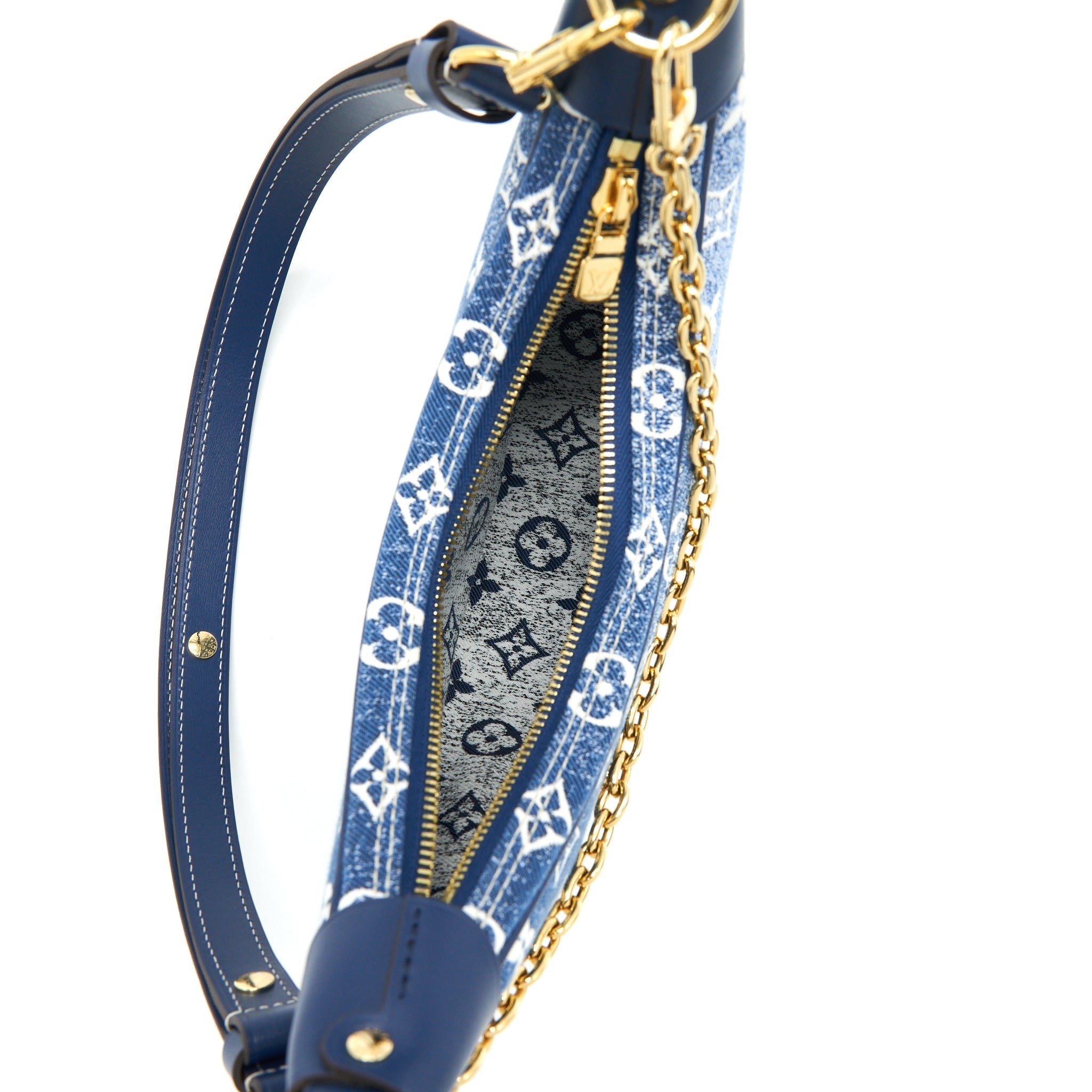 LOUIS VUITTON HALF-MOON LOOP BAGUETTE HANDBAG DENIM BLUE GHW