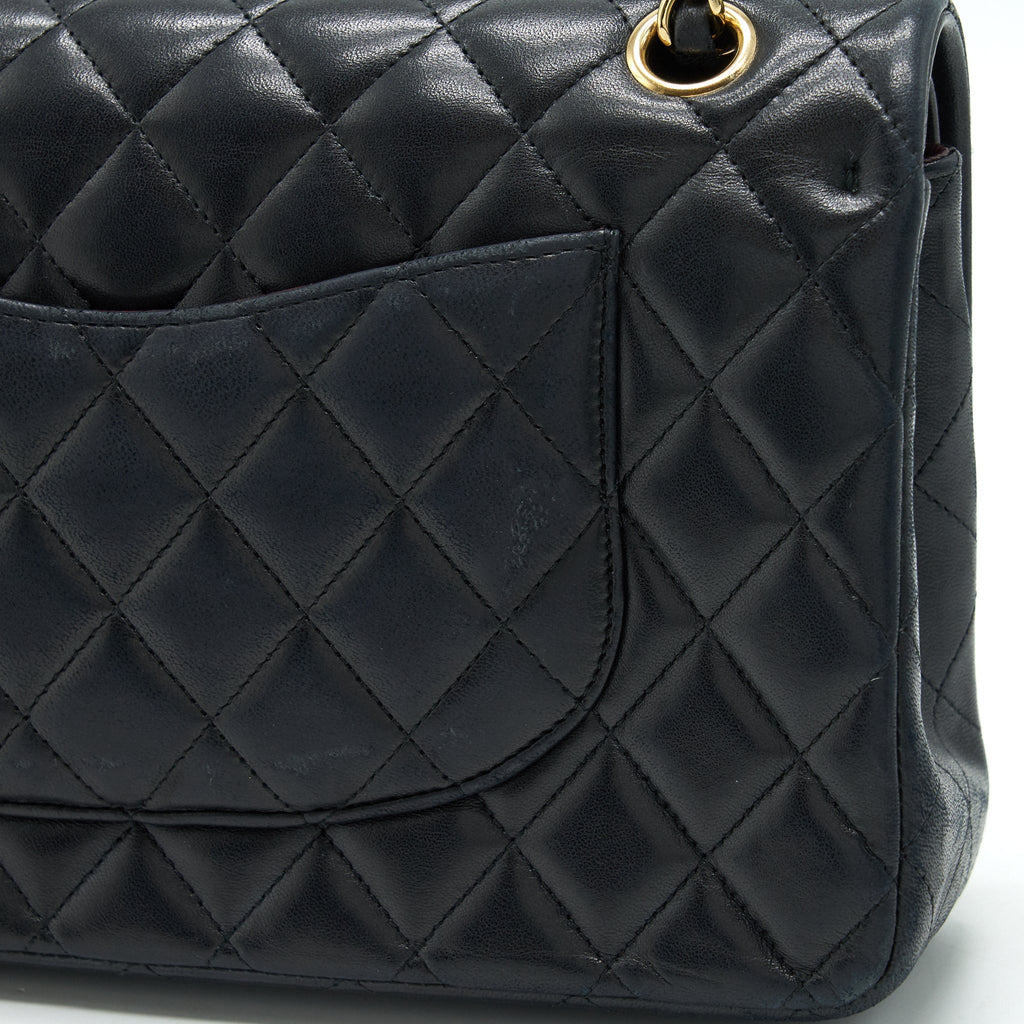 CHANEL CLASSIC DOUBLE FLAP BAG LAMBSKIN MEDIUM BLACK GHW SERIAL 19