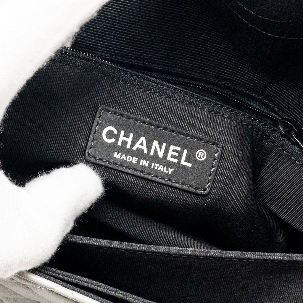 CHANEL QUILTED FLAP WITH FABRIC EDGE LAMBSKIN GREY/ BLACK WITH BLACK HARDWARE