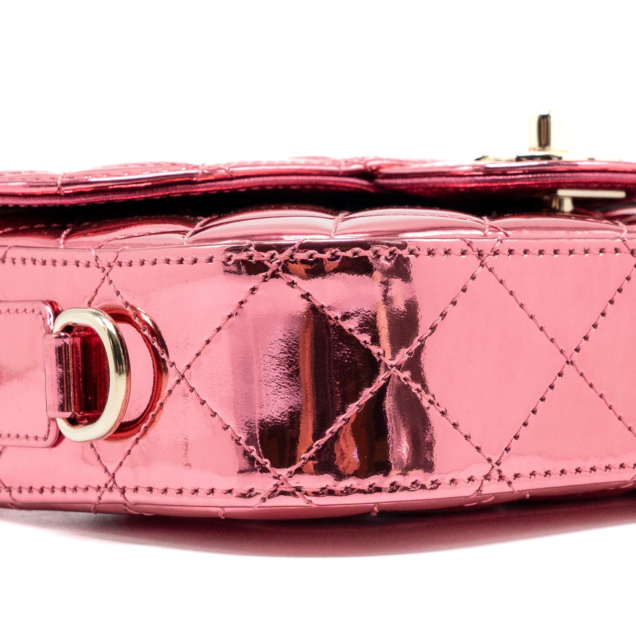 CHANEL 24C MINI FLAP BAG WITH STAR COIN PURSE PATENT/CALFSKIN METALLIC PINK LGHW (MICROCHIP)