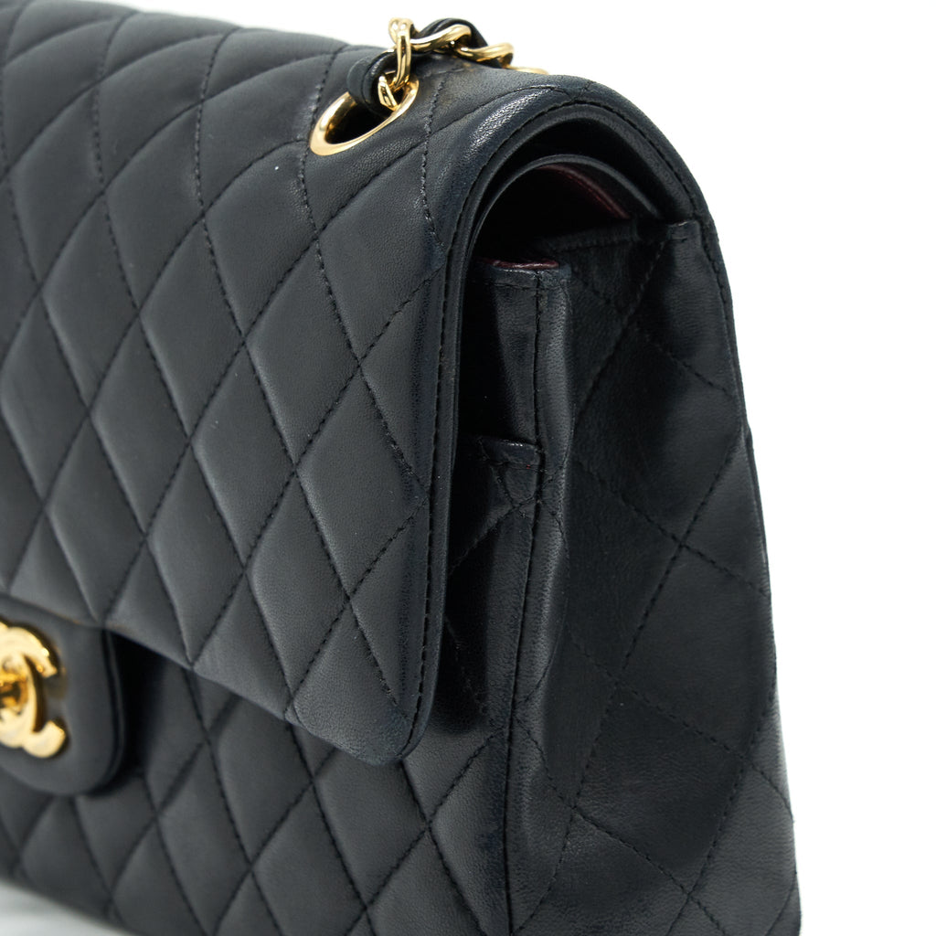 CHANEL CLASSIC DOUBLE FLAP BAG LAMBSKIN MEDIUM BLACK GHW SERIAL 19