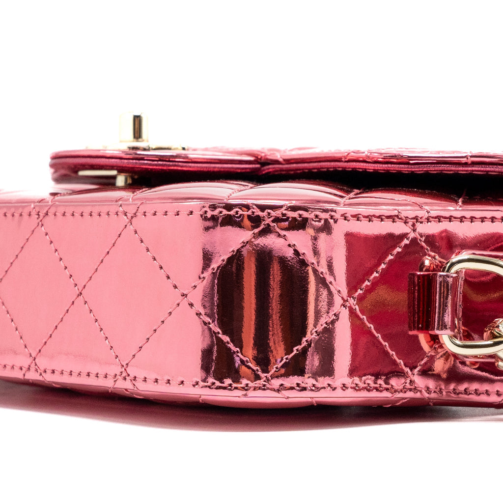 CHANEL 24C MINI FLAP BAG WITH STAR COIN PURSE PATENT/CALFSKIN METALLIC PINK LGHW (MICROCHIP)
