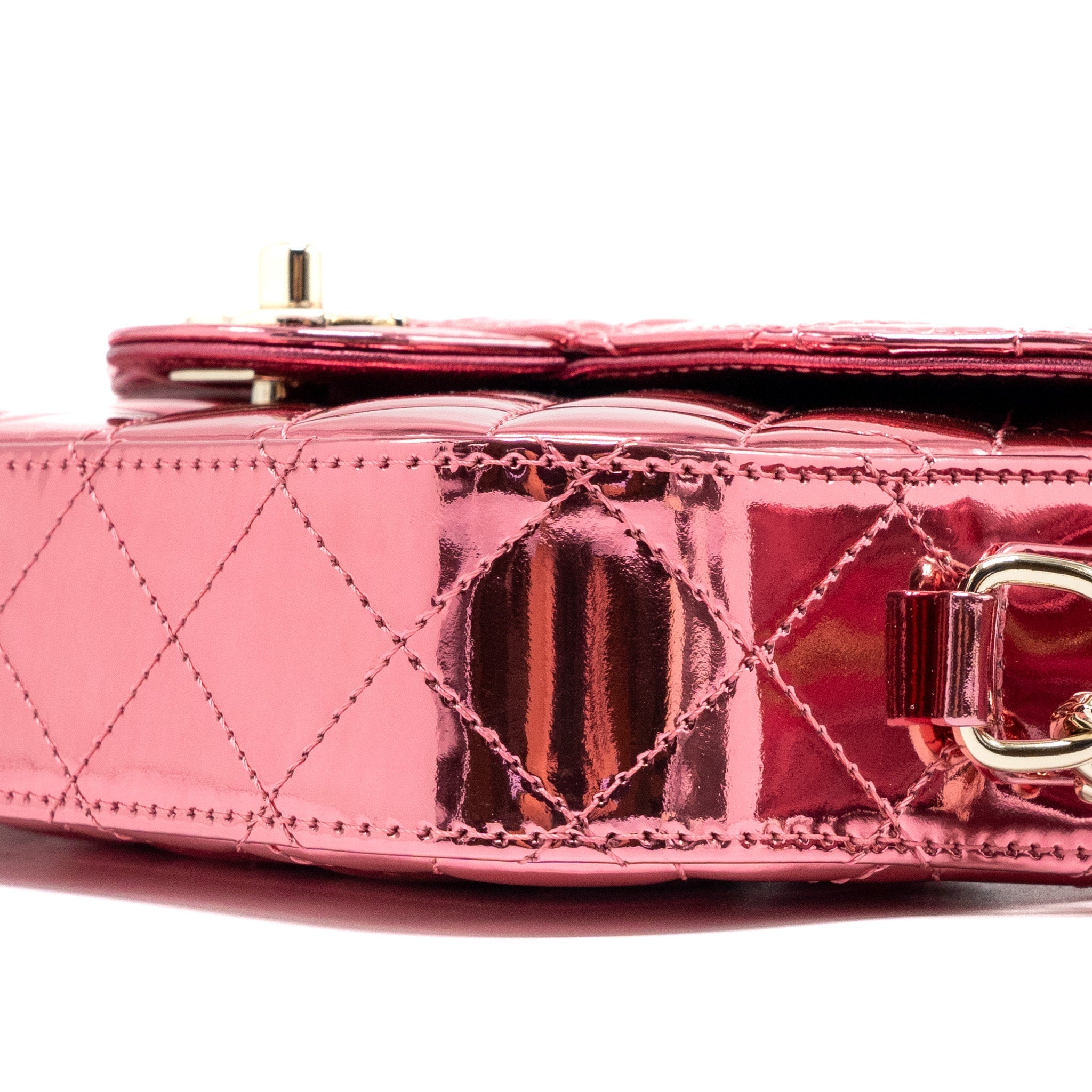 CHANEL 24C MINI FLAP BAG WITH STAR COIN PURSE PATENT/CALFSKIN METALLIC PINK LGHW (MICROCHIP)