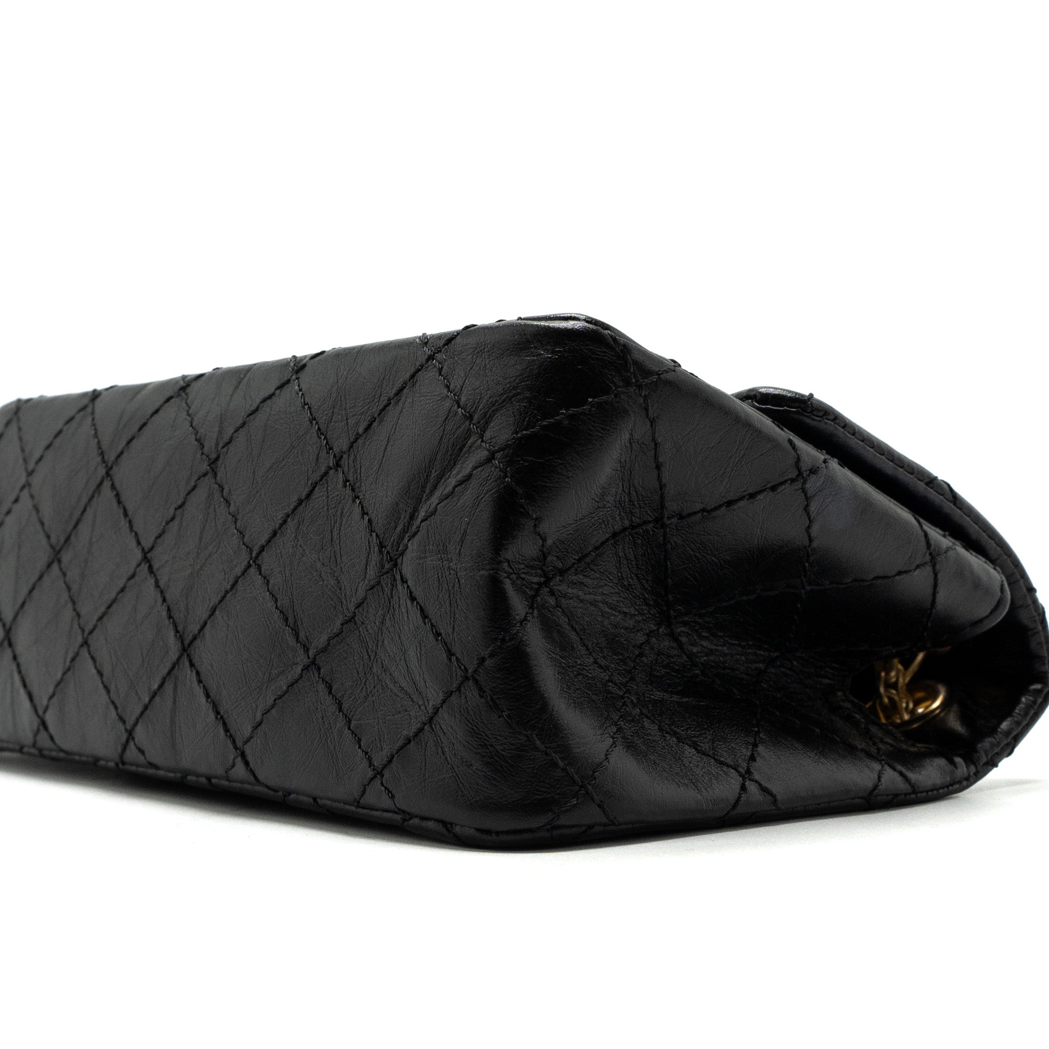 CHANEL MINI 2.55 REISSUE FLAP BAG AGED CALFSKIN BLACK BRUSHED GHW