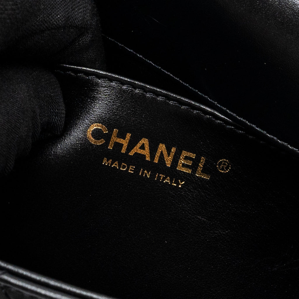CHANEL 24C GOLD CRUSH FLAP BAG CALFSKIN BLACK GHW (MICROCHIP)
