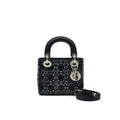 CHRISTIAN DIOR SATIN CRYSTAL CANNAGE MINI LADY DIOR BLACK