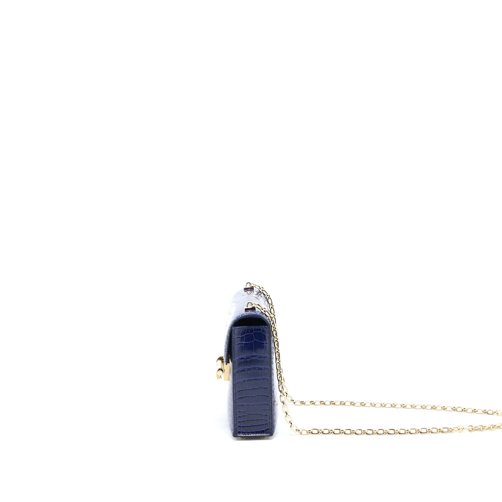 HERMES MINI VERROU ALLIGATOR MISSISSIPPIENSIS M3 BLUE ENCRE GHW