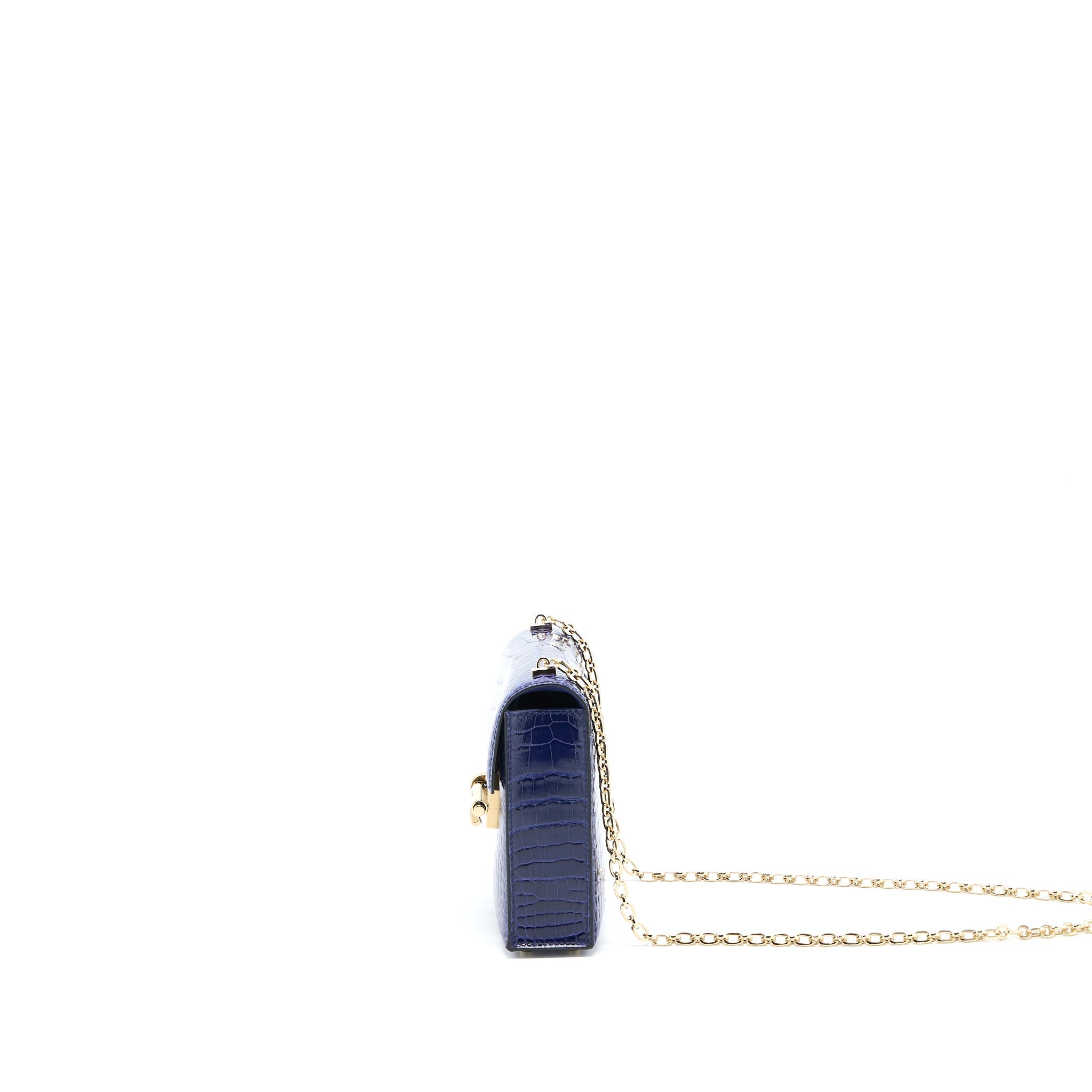 HERMES MINI VERROU ALLIGATOR MISSISSIPPIENSIS M3 BLUE ENCRE GHW