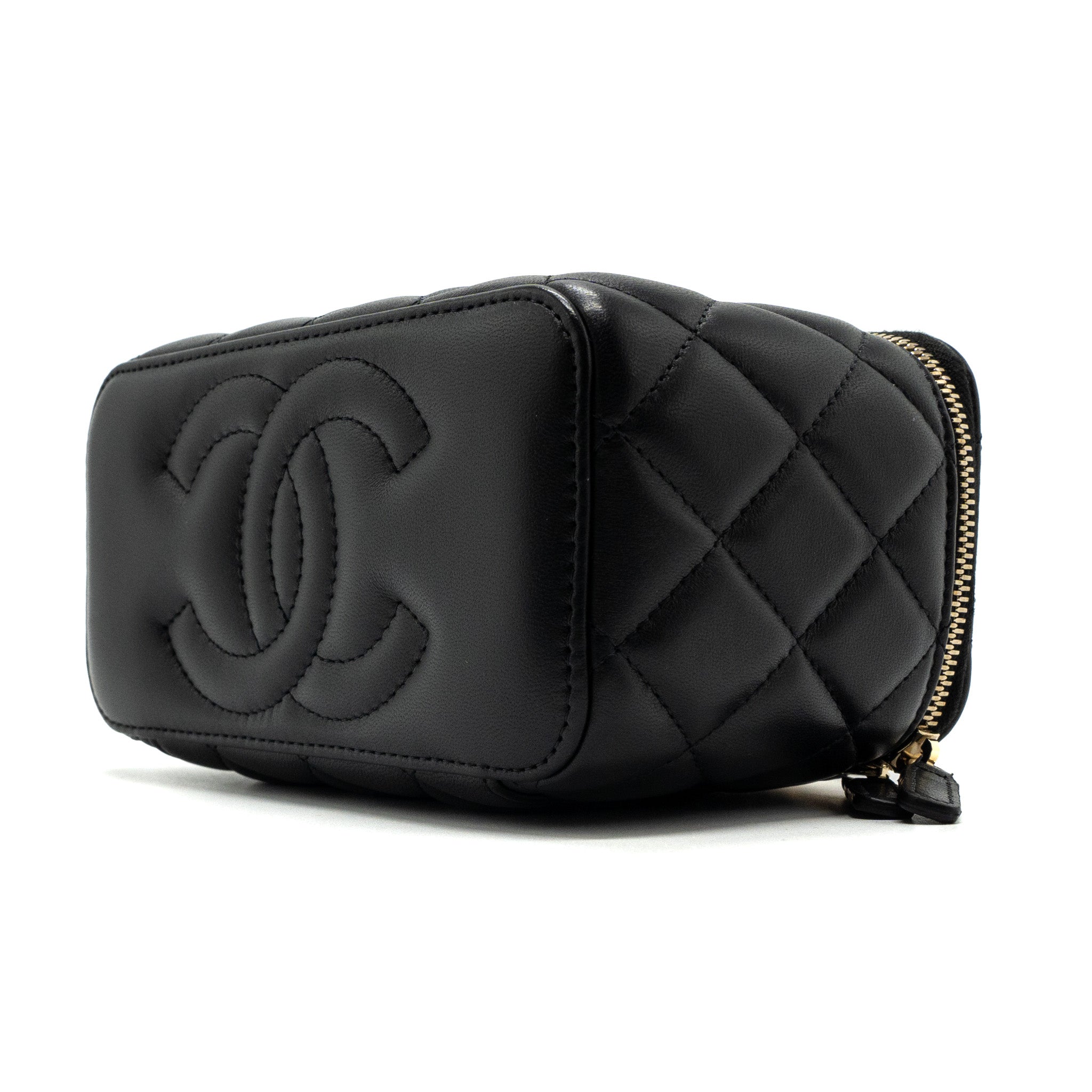 CHANEL PEARL CRUSH LONG VANITY LAMBSKIN BLACK GHW (MICROCHIP)