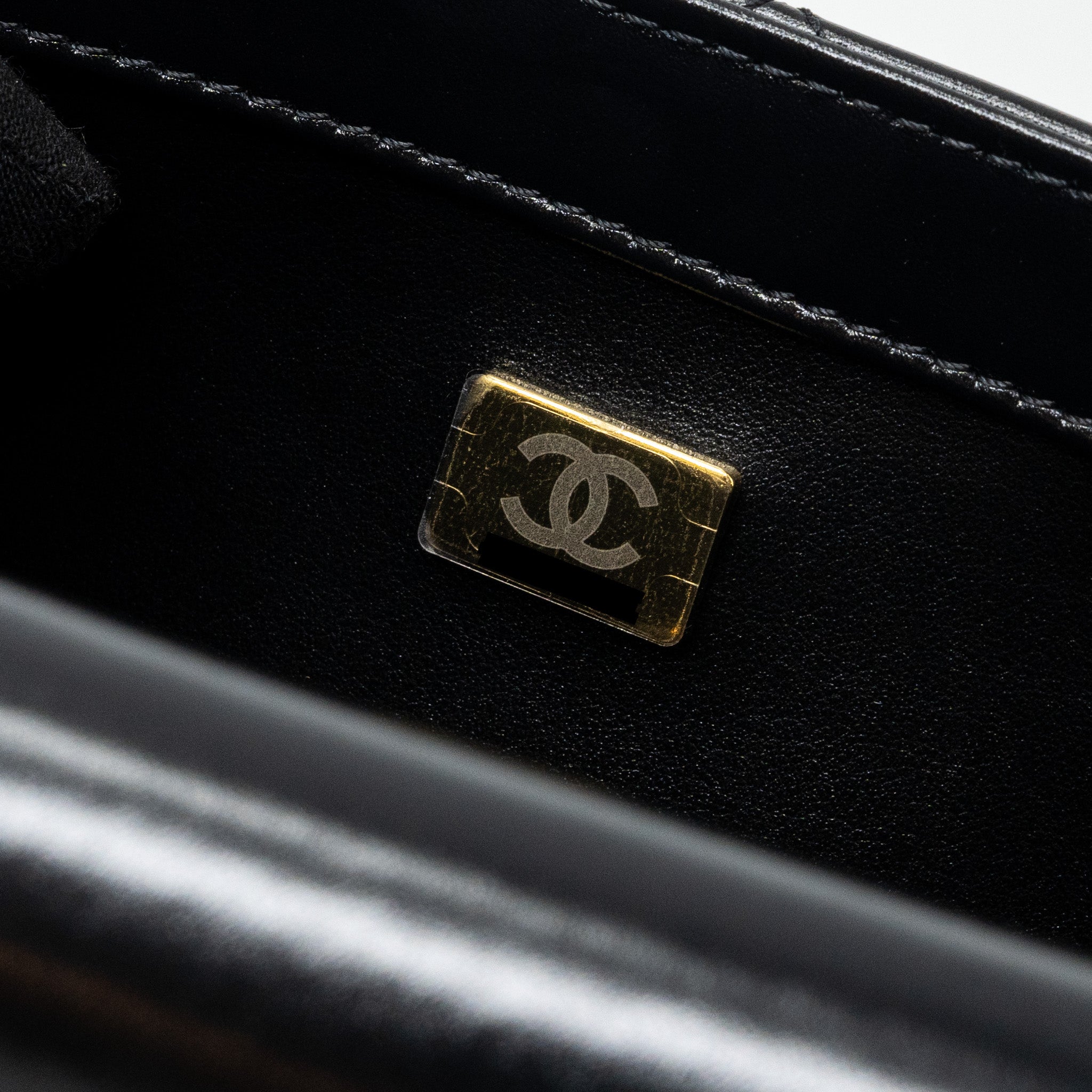 CHANEL 24C GOLD CRUSH FLAP BAG CALFSKIN BLACK GHW (MICROCHIP)