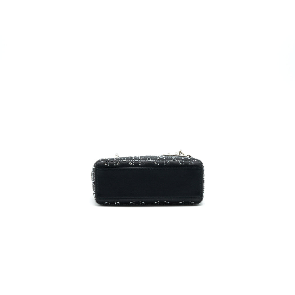 CHRISTIAN DIOR SATIN CRYSTAL CANNAGE MINI LADY DIOR BLACK