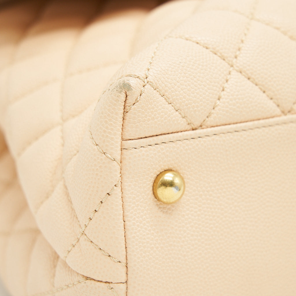 CHANEL CAVIER LARGE COCO HANDLE FLAP BAG BEIGE GHW