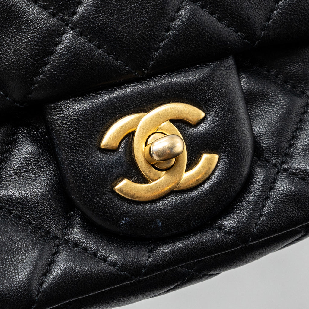 CHANEL PEARL CRUSH MINI SQUARE FLAP BAG LAMBSKIN BLACK GHW (MICROCHIP)