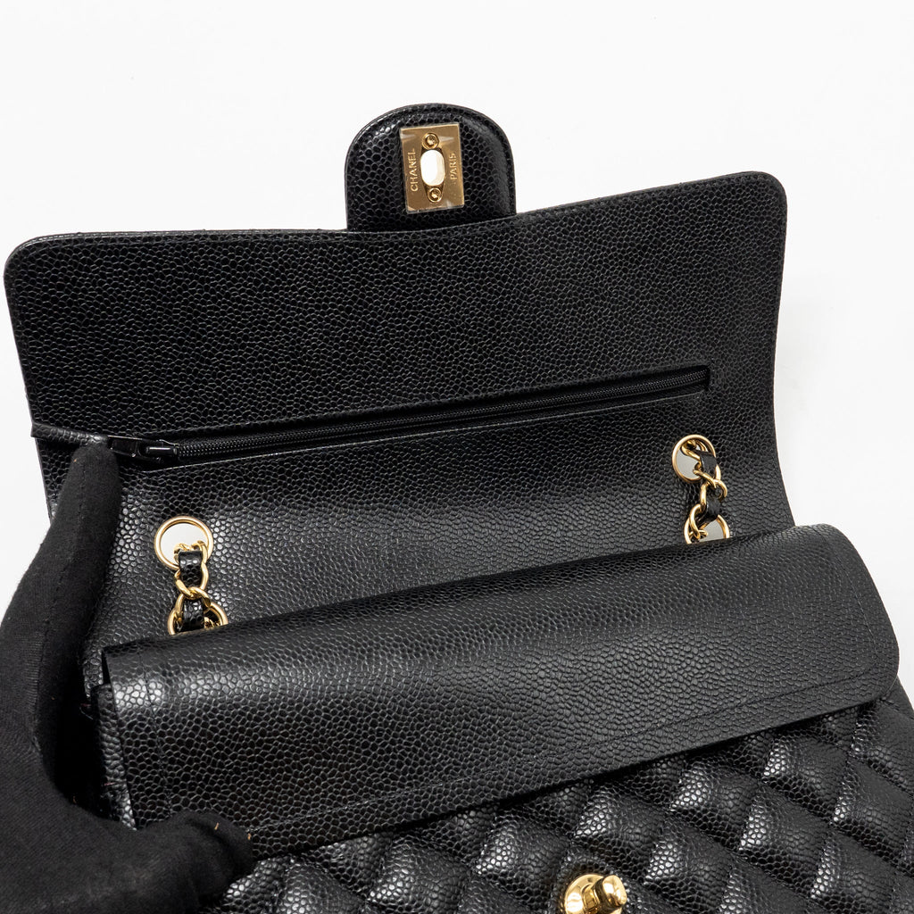 CHANEL MEDIUM CLASSIC DOUBLE FLAP BAG CAVIAR BLACK GHW (MICROCHIP)