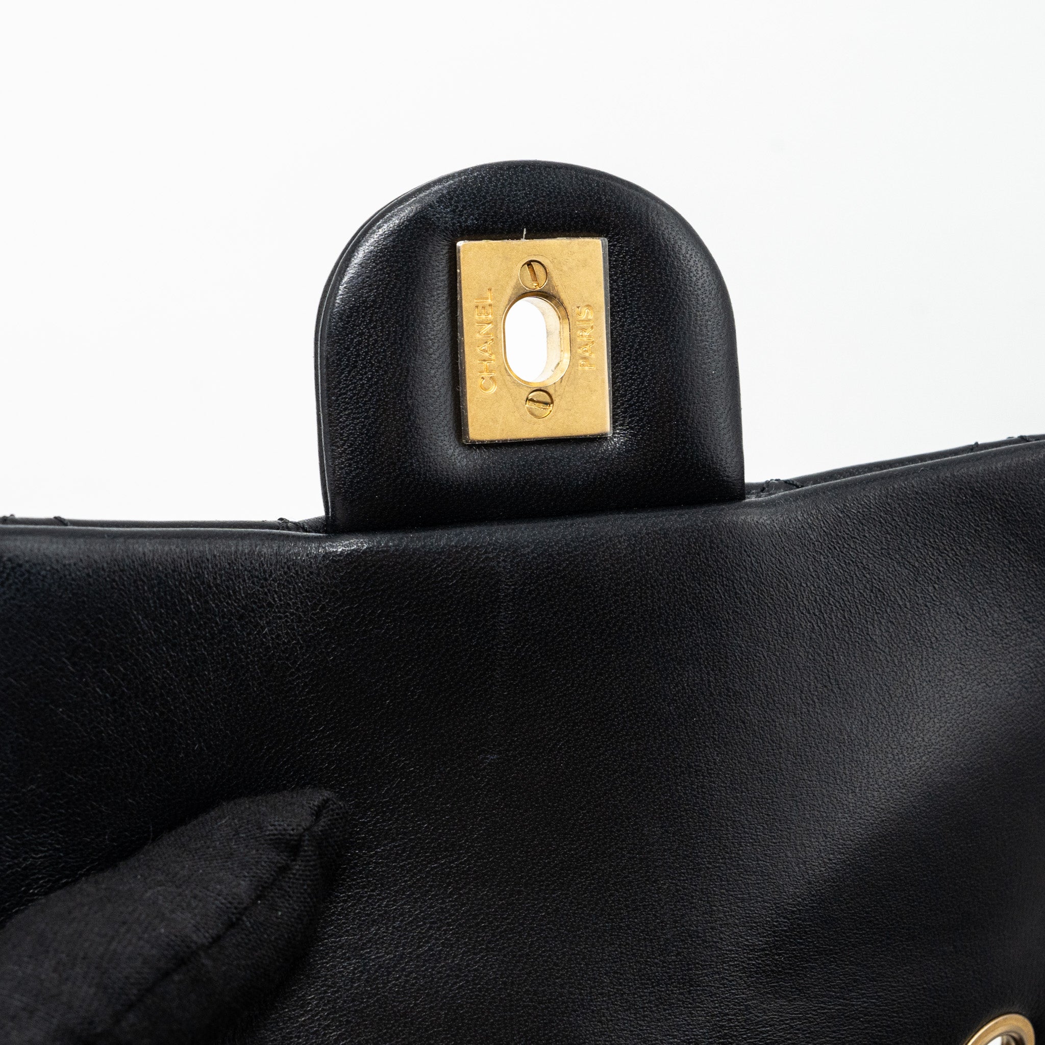 CHANEL PEARL CRUSH MINI SQUARE FLAP BAG LAMBSKIN BLACK GHW (MICROCHIP)