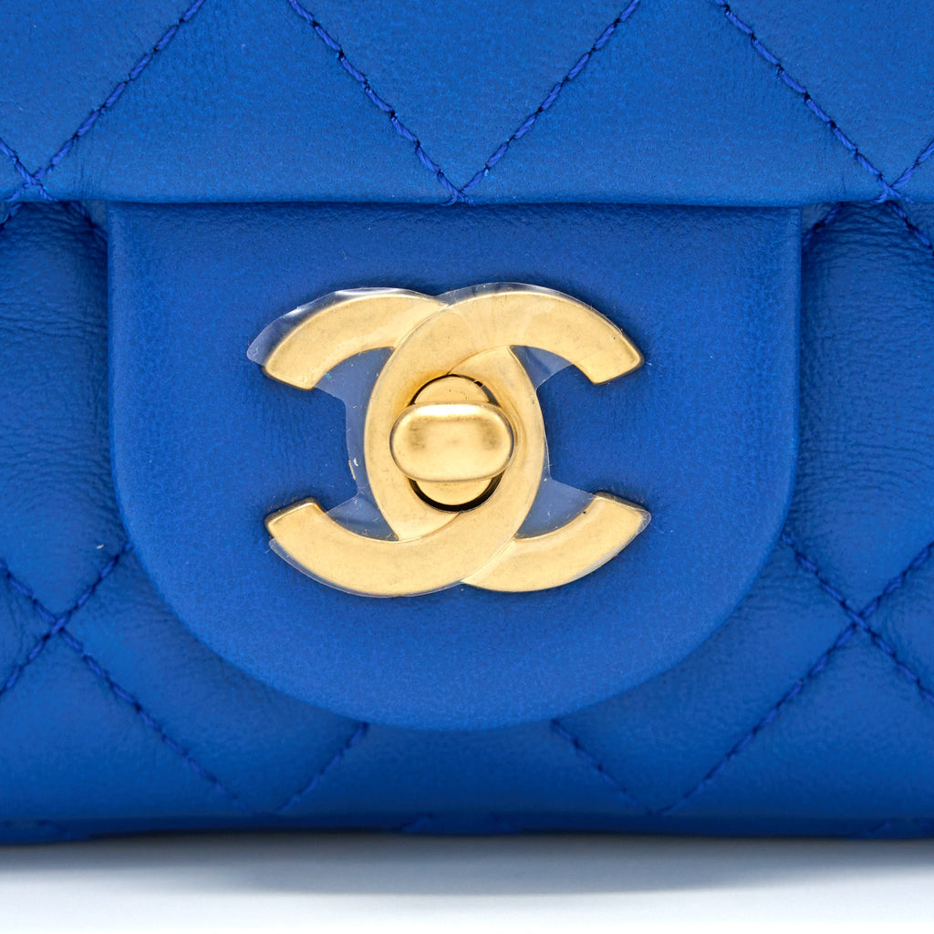 CHANEL PEARL CRUSH MINI RECTANGULAR LAMBSKIN BLUE BRUSHED GHW (MICROCHIP)