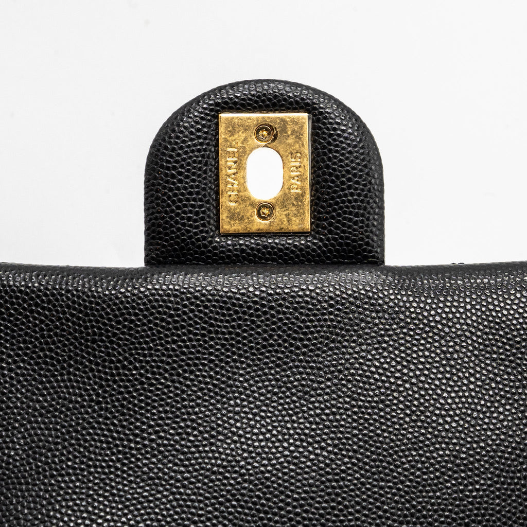 CHANEL 23C FLAP BAG WITH CC LOGO CHAIN CAVIAR BLACK GHW (MICROCHIP)