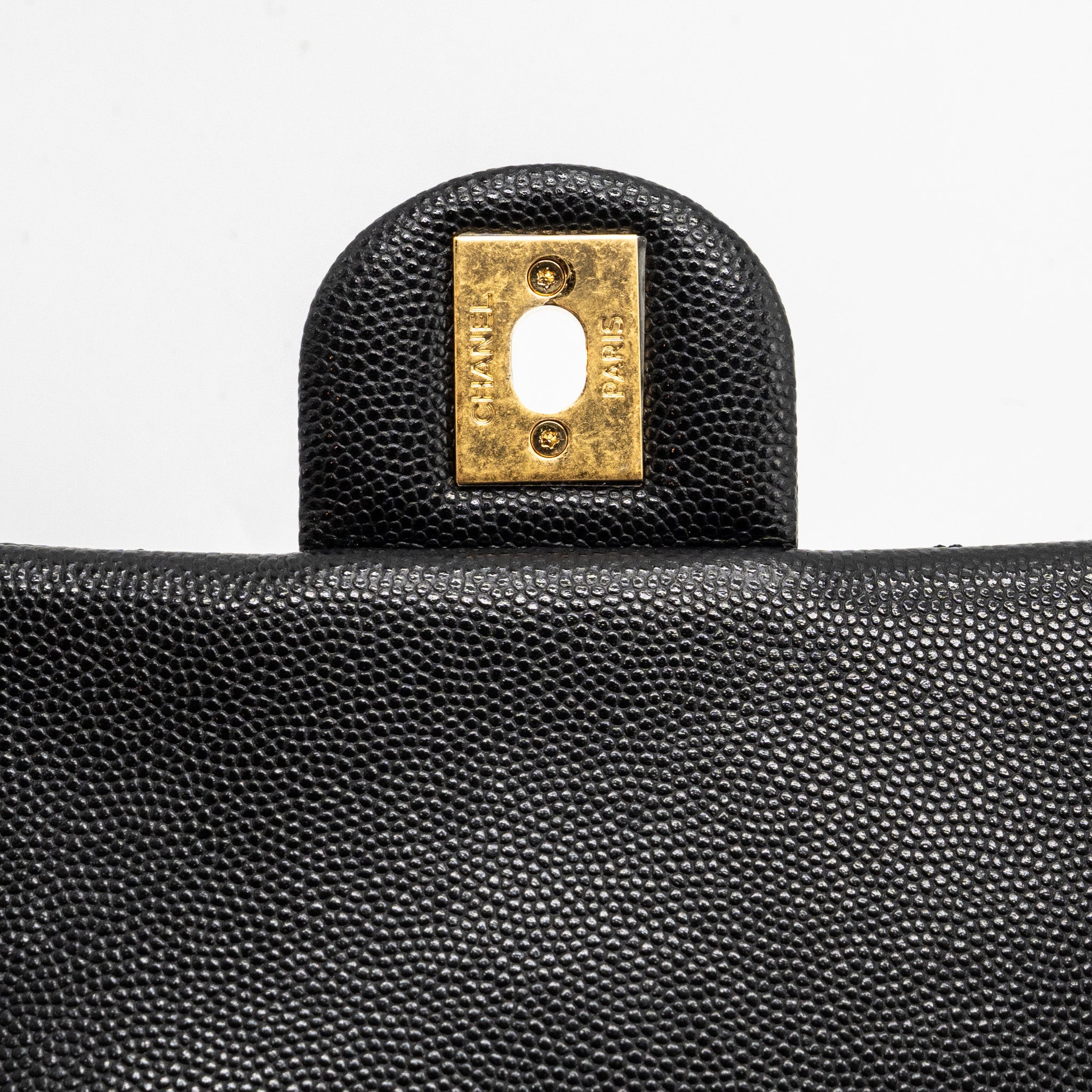 CHANEL 23C FLAP BAG WITH CC LOGO CHAIN CAVIAR BLACK GHW (MICROCHIP)