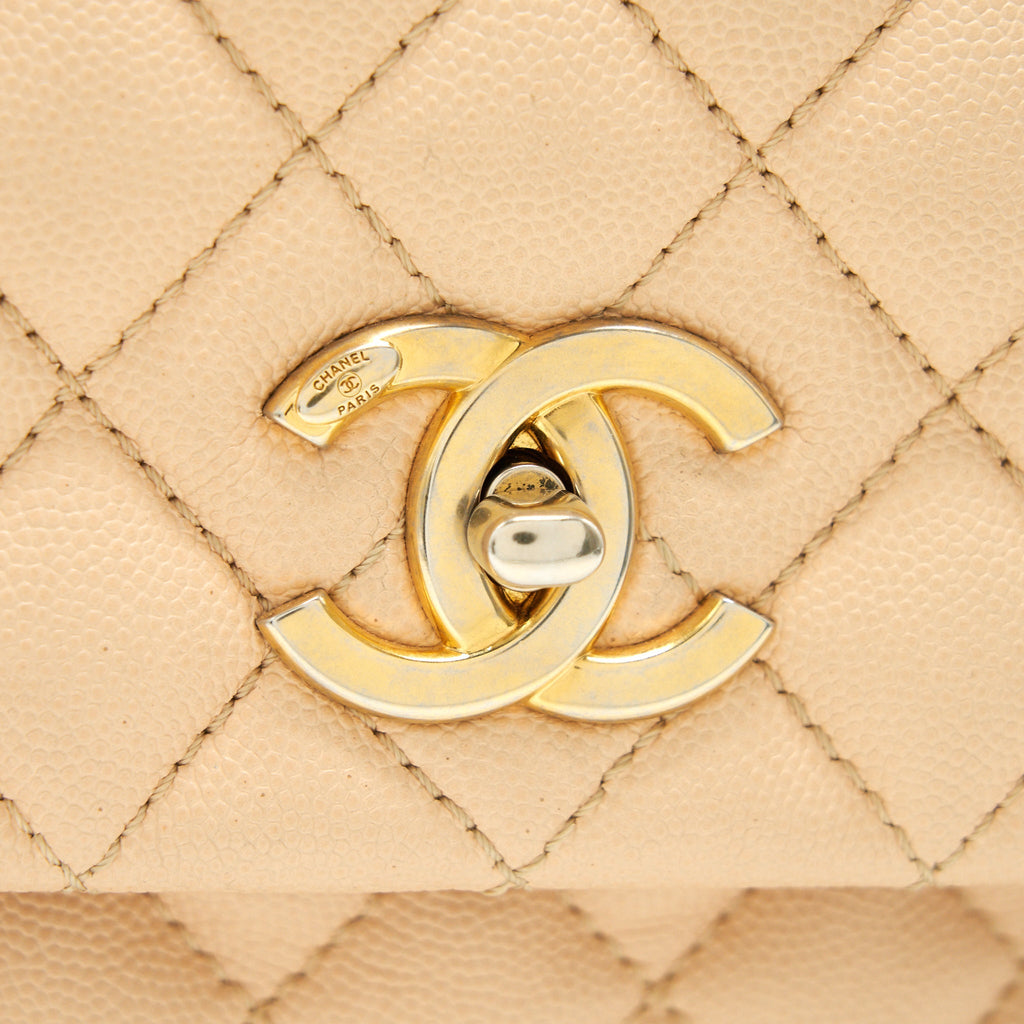CHANEL CAVIER LARGE COCO HANDLE FLAP BAG BEIGE GHW