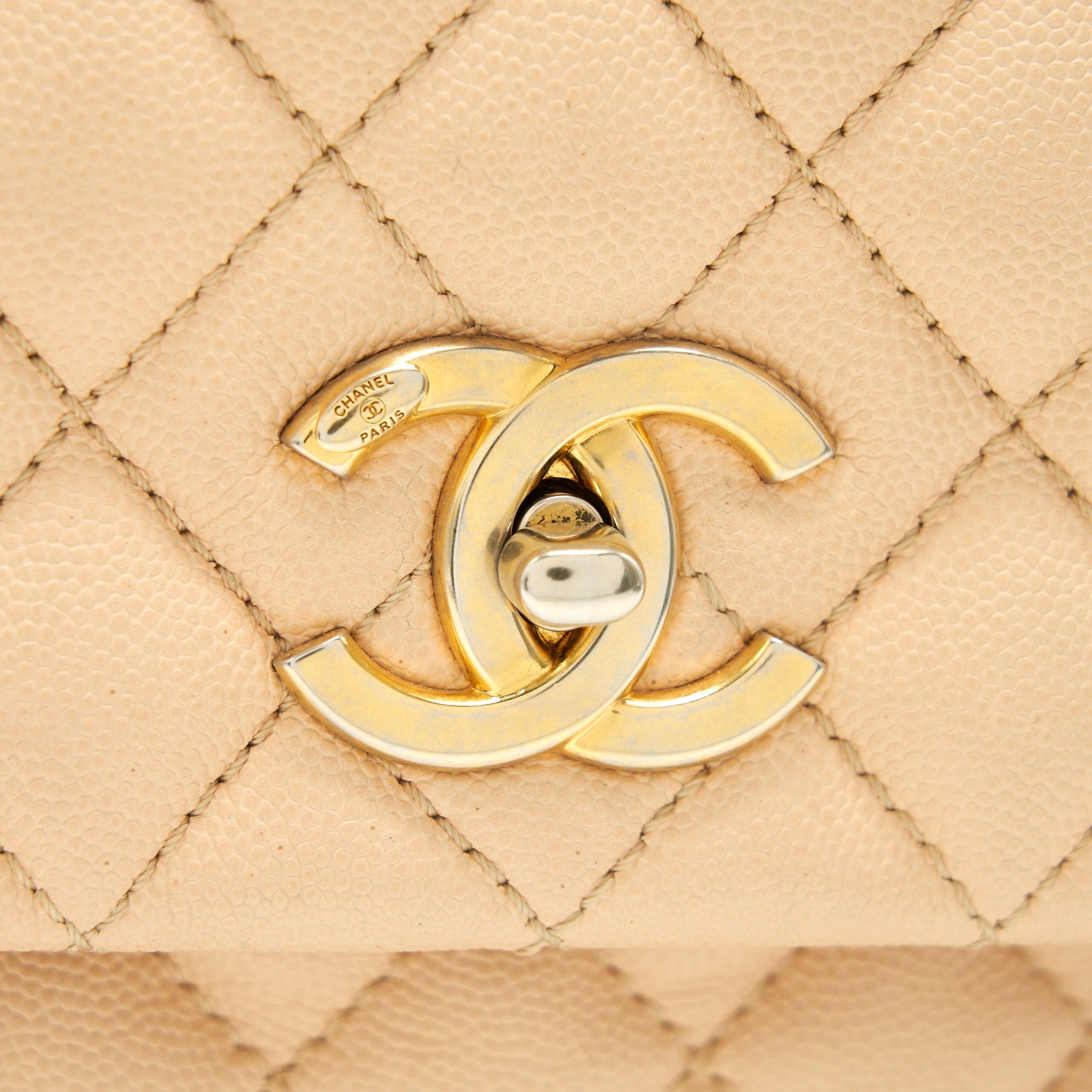 CHANEL CAVIER LARGE COCO HANDLE FLAP BAG BEIGE GHW