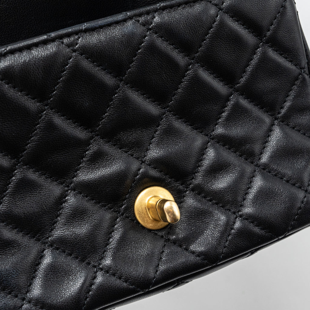 CHANEL PEARL CRUSH MINI SQUARE FLAP BAG LAMBSKIN BLACK GHW (MICROCHIP)