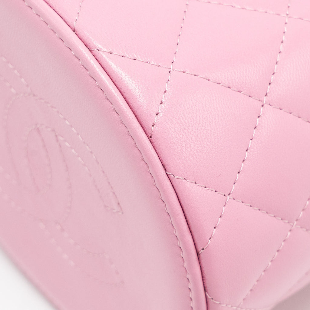 CHANEL TOP HANDLE ROUND VANITY CASE LAMBSKIN PINK LGHW